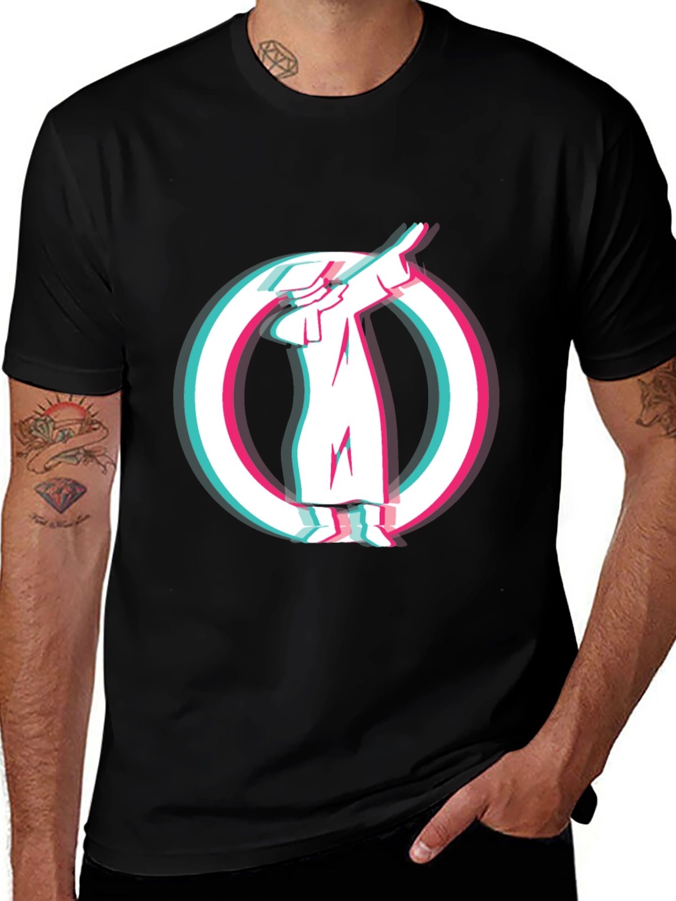 Variant 18 of Dabbing Figure Graphic Print Tee - Black Cotton Blend