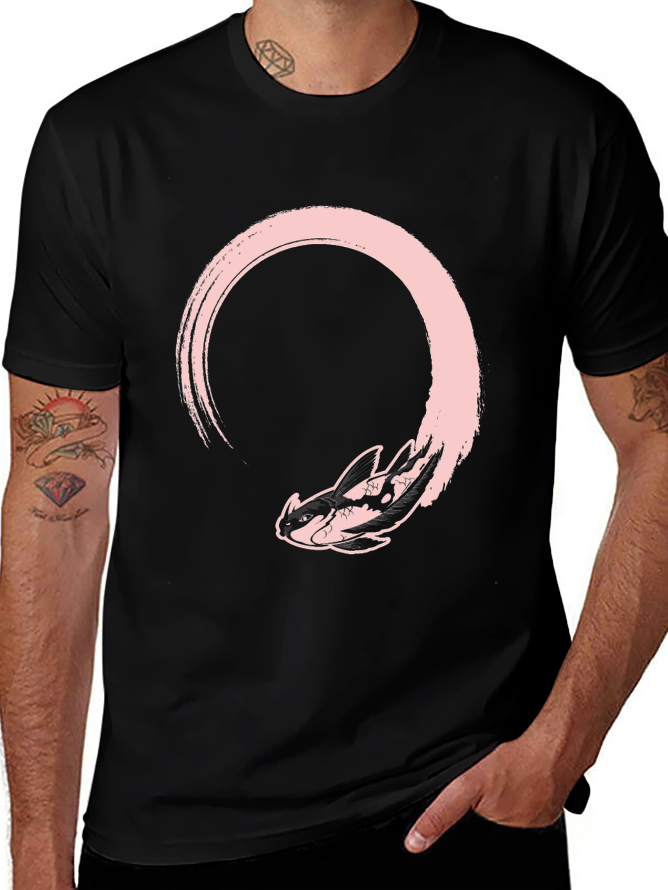 Variant 12 of Dragon Circle Graphic Tee - Black Cotton Comfort