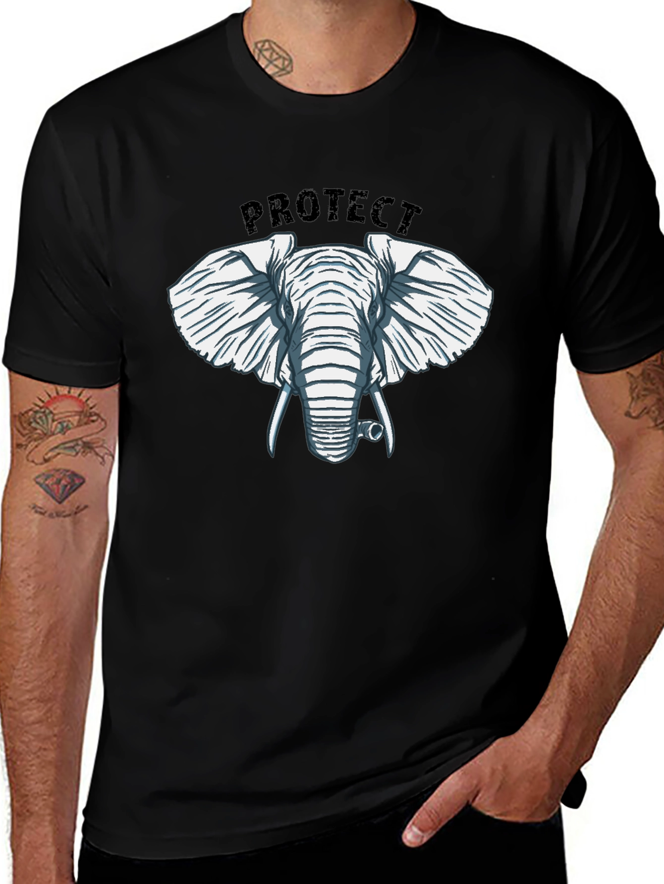 Variant 7 of Protect Elephants Graphic Tee - Black Cotton T-Shirt