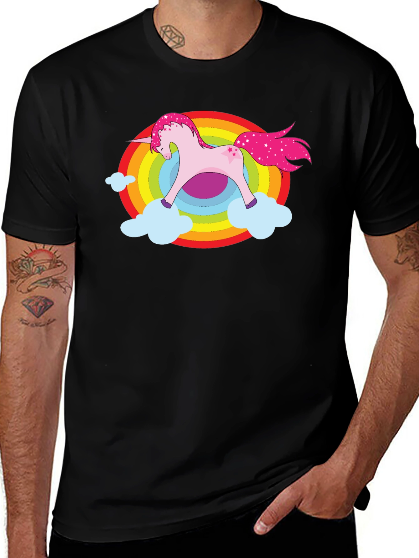Variant 5 of Unicorn Rainbow Cloud Graphic Black T-Shirt