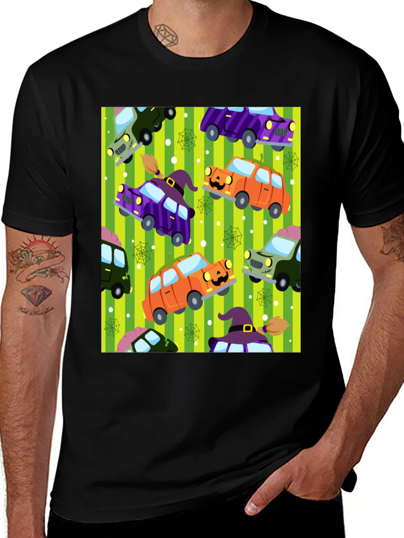 Variant 17 of Halloween Cars Pattern Black T-Shirt