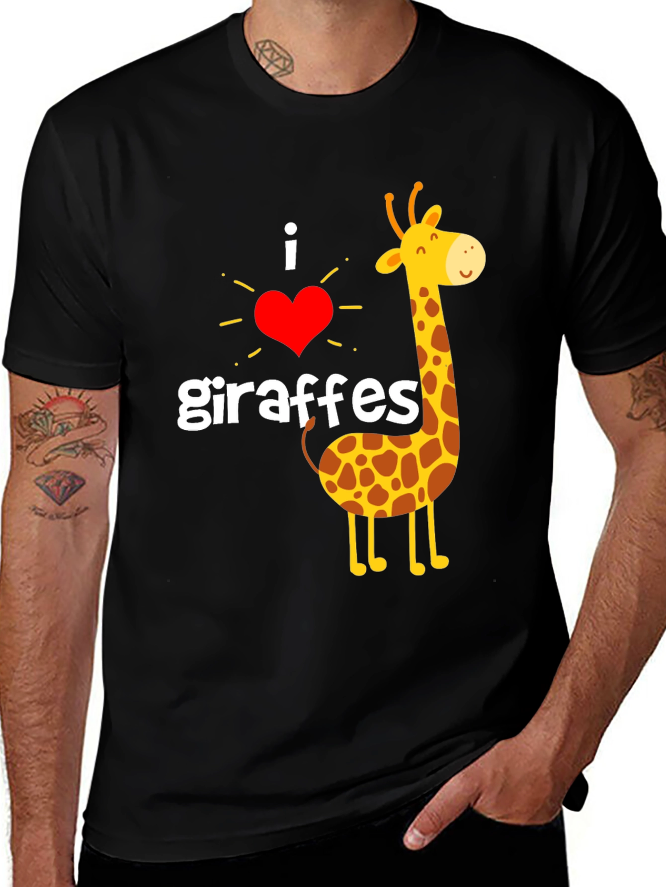 Variant 14 of I Love Giraffes T-Shirt - Black Cotton Graphic Tee