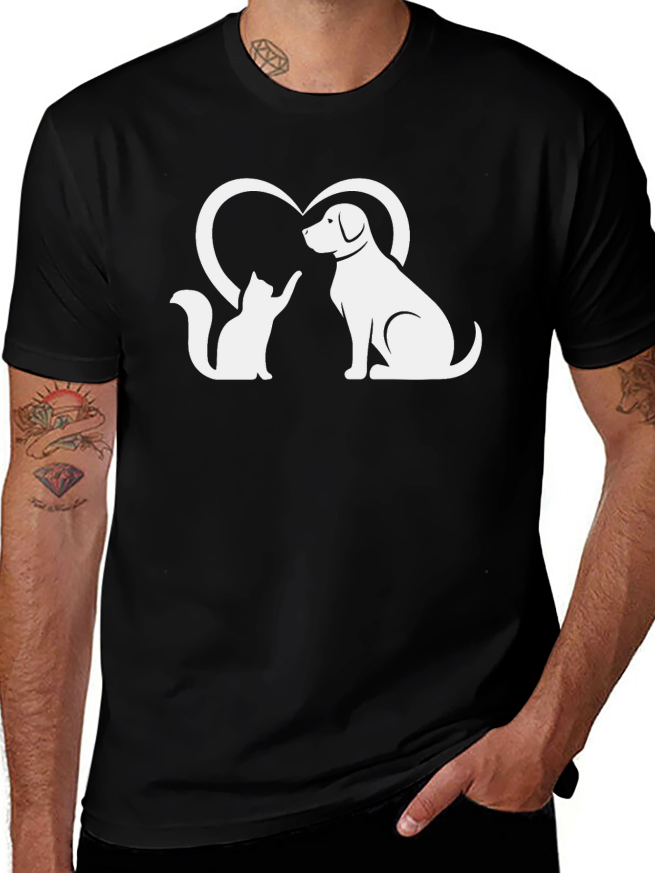Variant 18 of Dog and Cat Heart Graphic Tee - Unisex Black T-Shirt