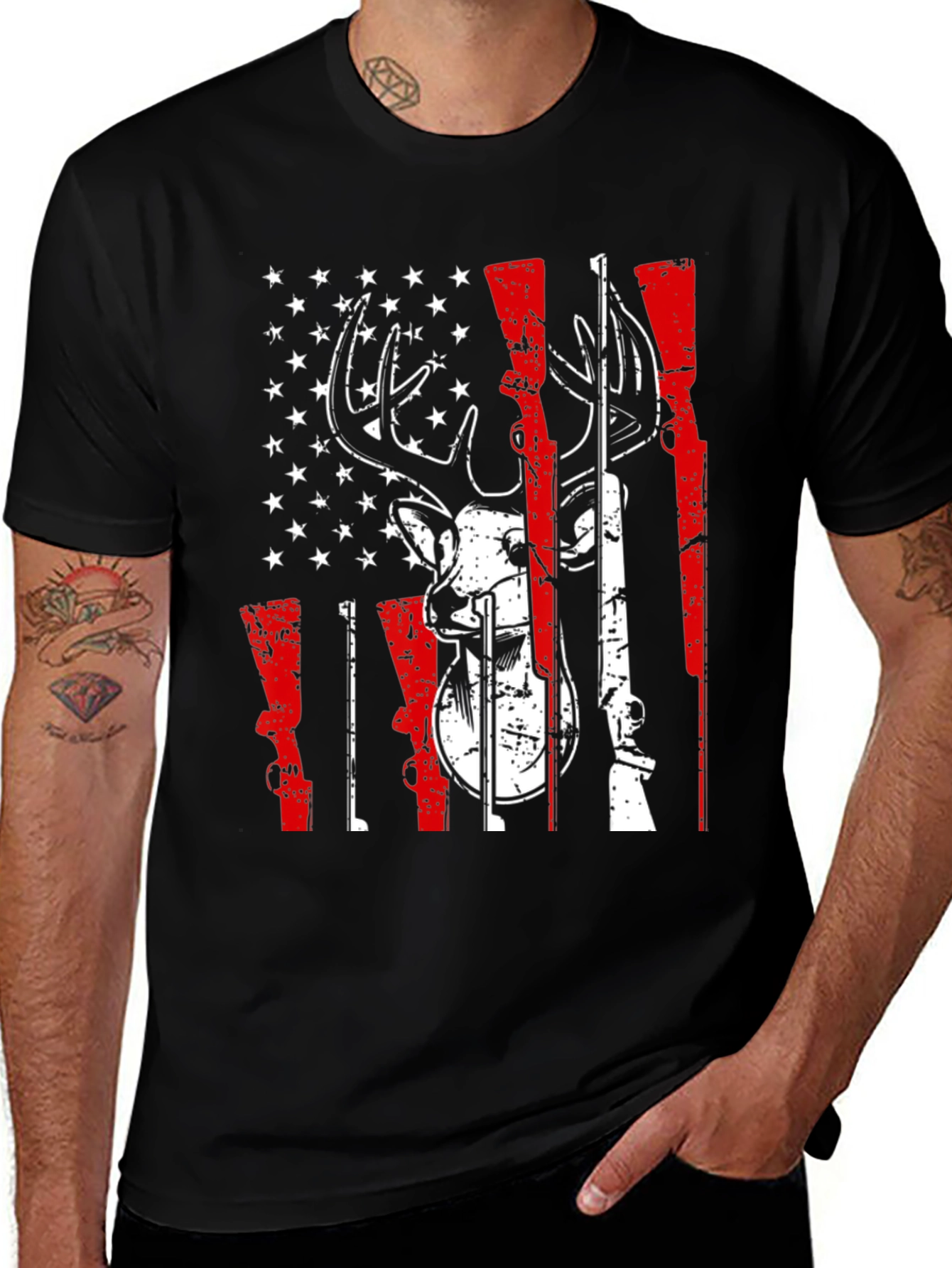 Variant 16 of American Flag Deer Hunting Graphic Tee