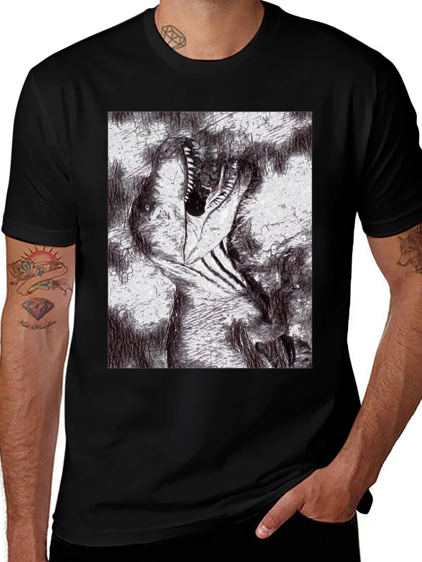 Variant 15 of Dinosaur Sketch Graphic Black Tee
