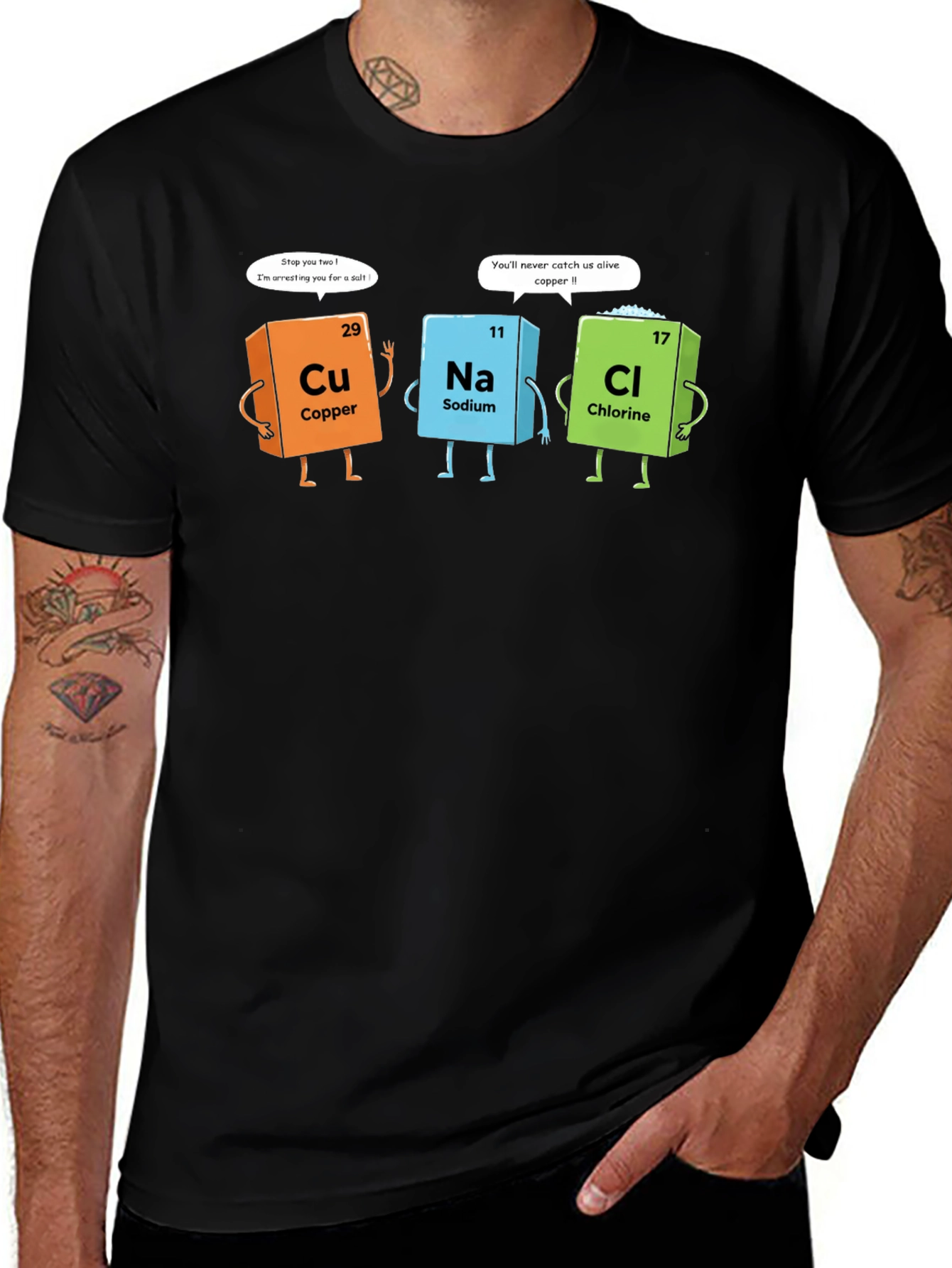 Variant 12 of Chemistry Pun T-Shirt - Elements Copper, Sodium, Chlorine