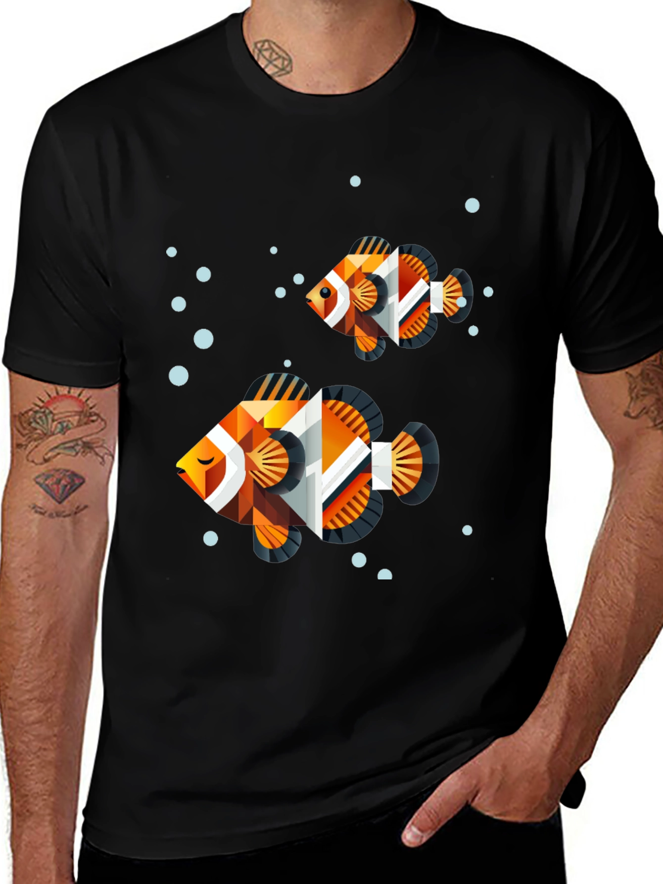 Variant 30 of Geometric Fish Graphic Tee - Black Cotton Blend