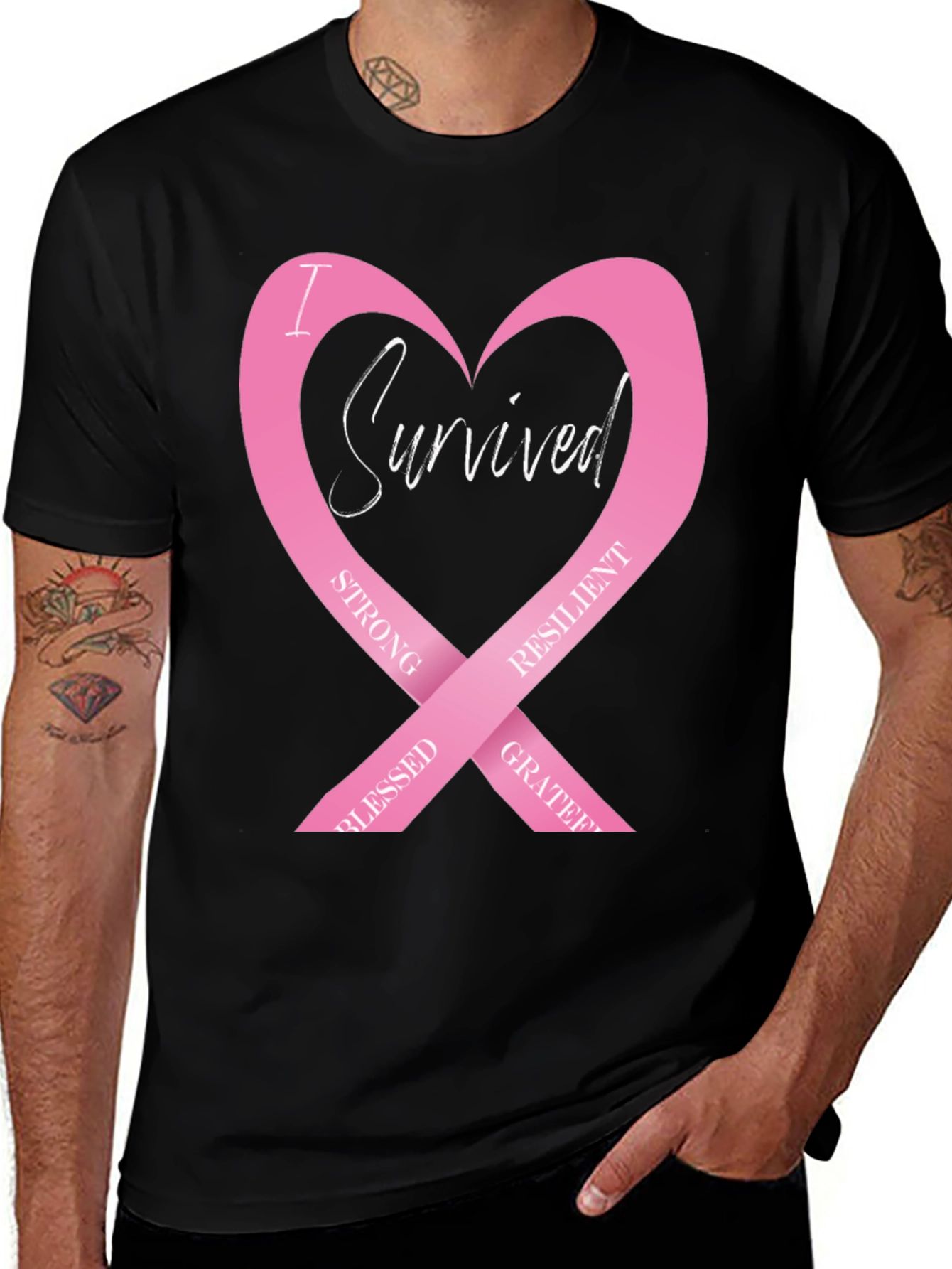 Breast Cancer Awareness T-Shirt I Survived Pink Ribbon Heart