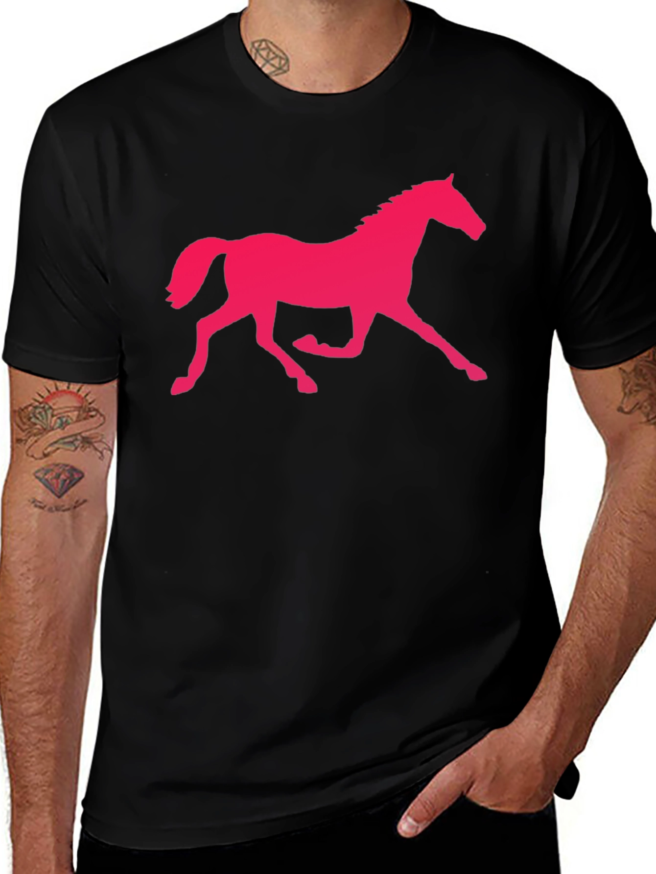 Variant 14 of Black T-Shirt with Pink Horse Graphic