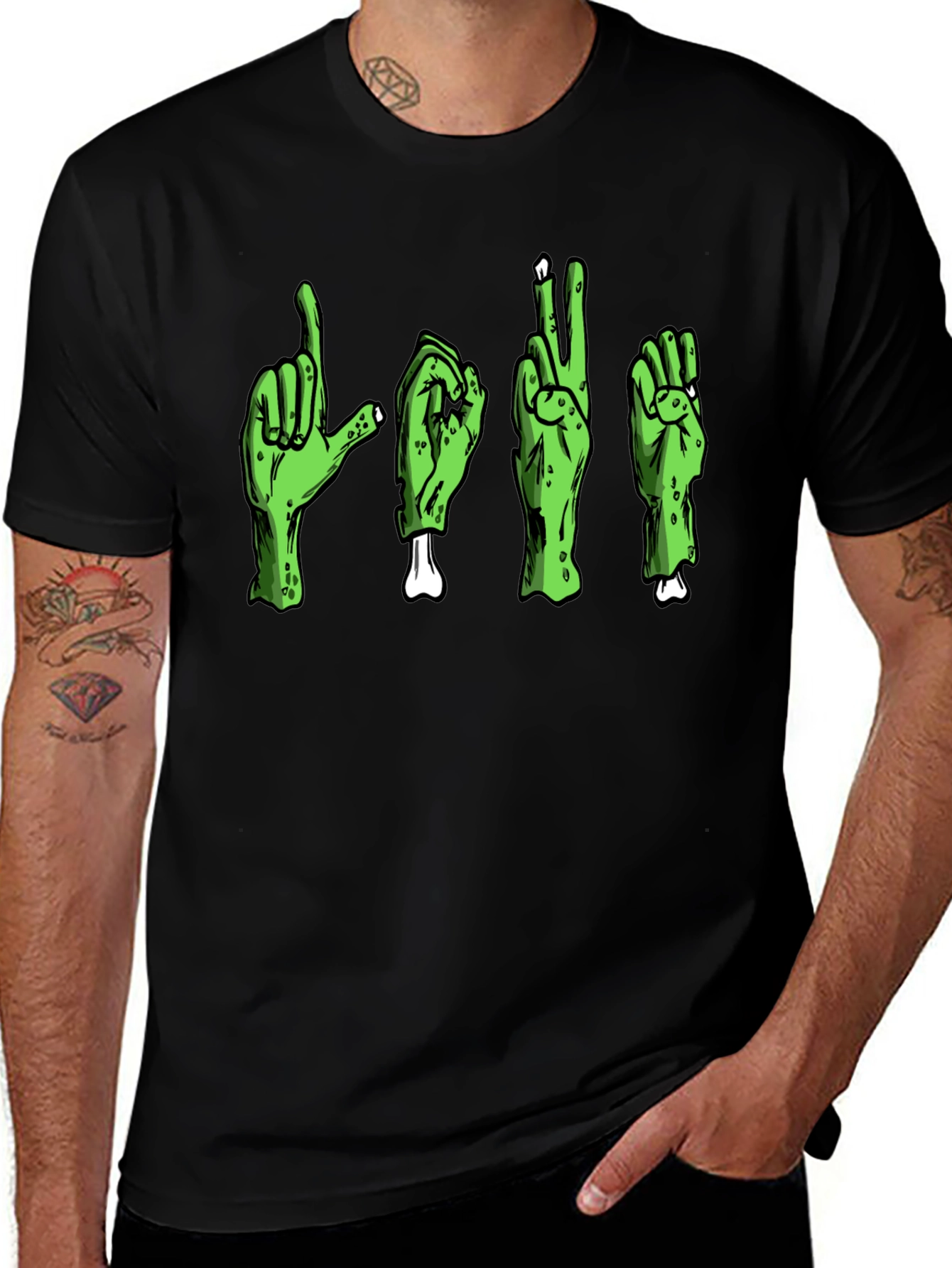 Variant 2 of Zombie Love Sign Language Black T-Shirt