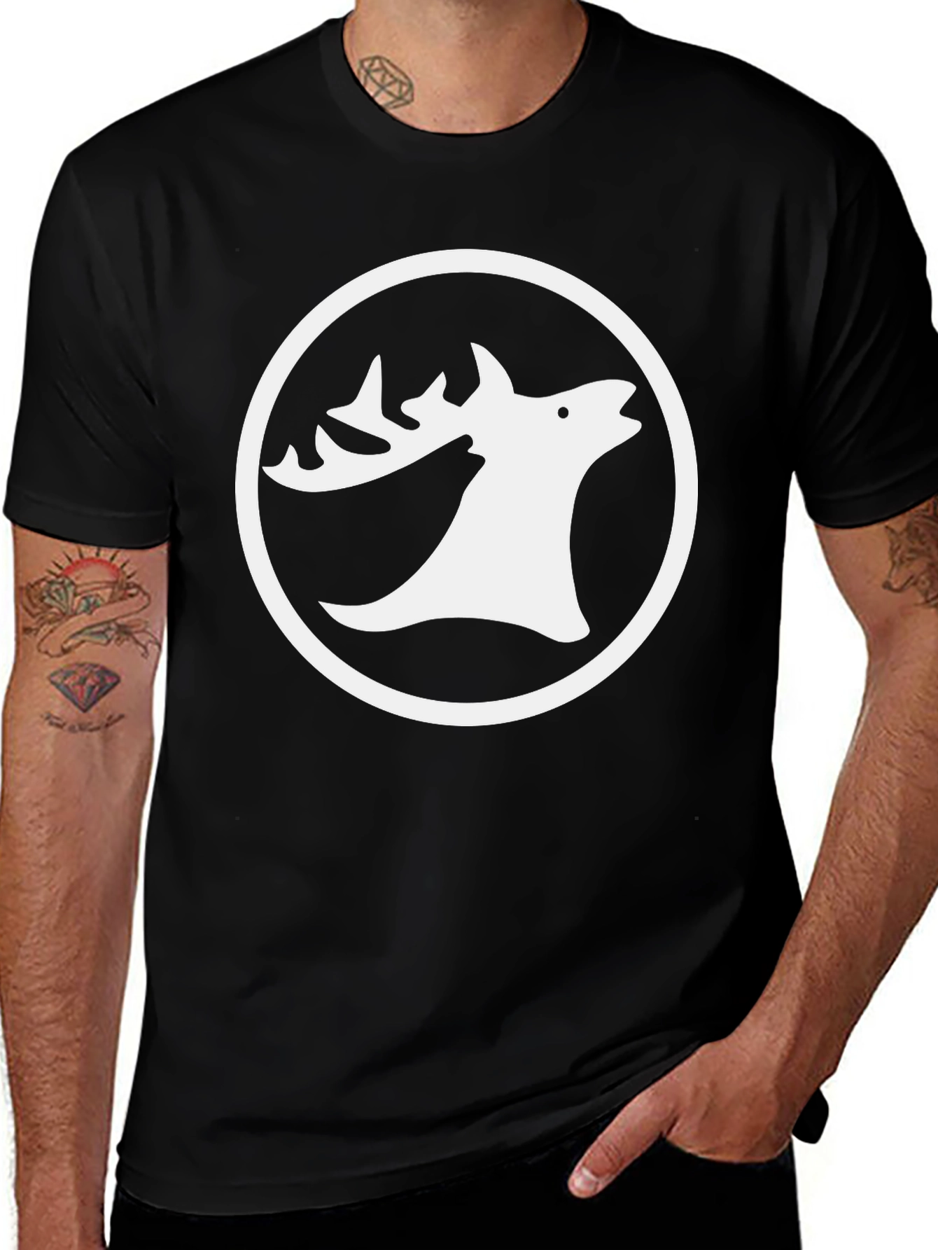 Variant 14 of Black Tee with White Moose Circle Graphic