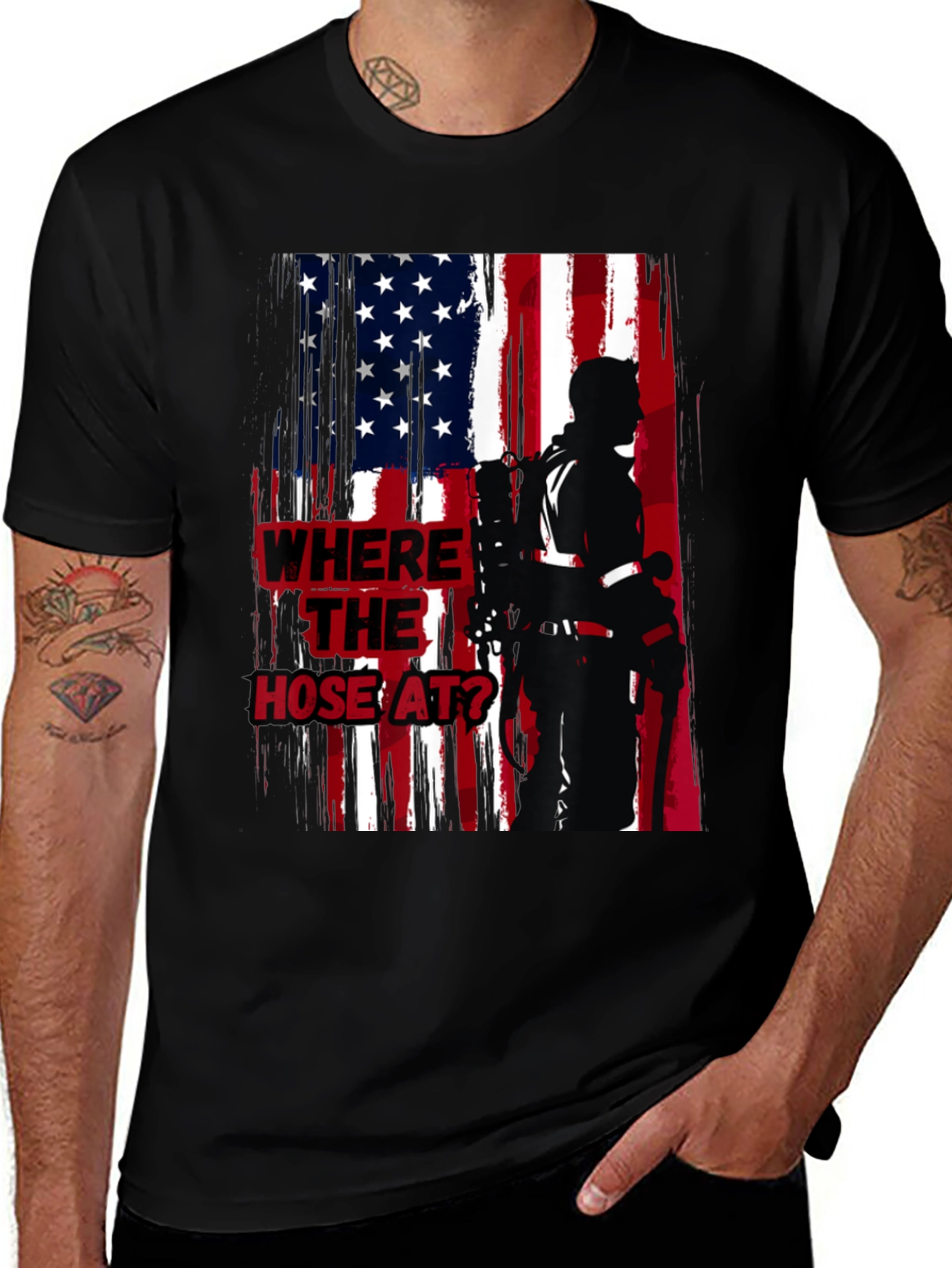Variant 17 of Firefighter American Flag T-Shirt - Where's the Hose?