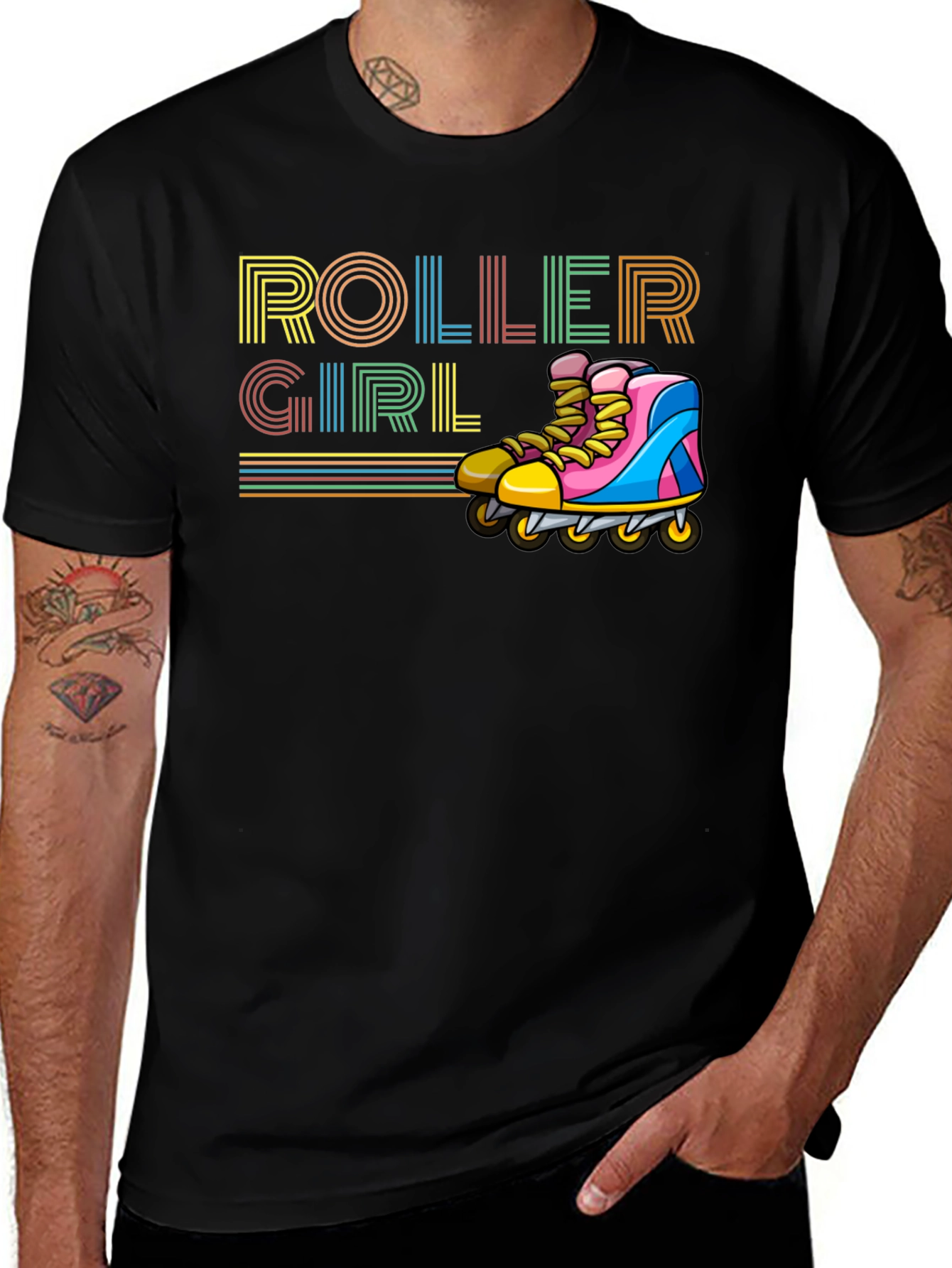Variant 28 of Retro Roller Girl Graphic Tee - Black Cotton T-Shirt