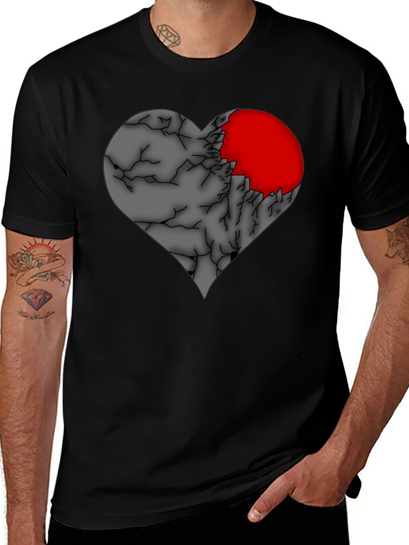 Variant 29 of Cracked Heart Graphic T-Shirt - Black