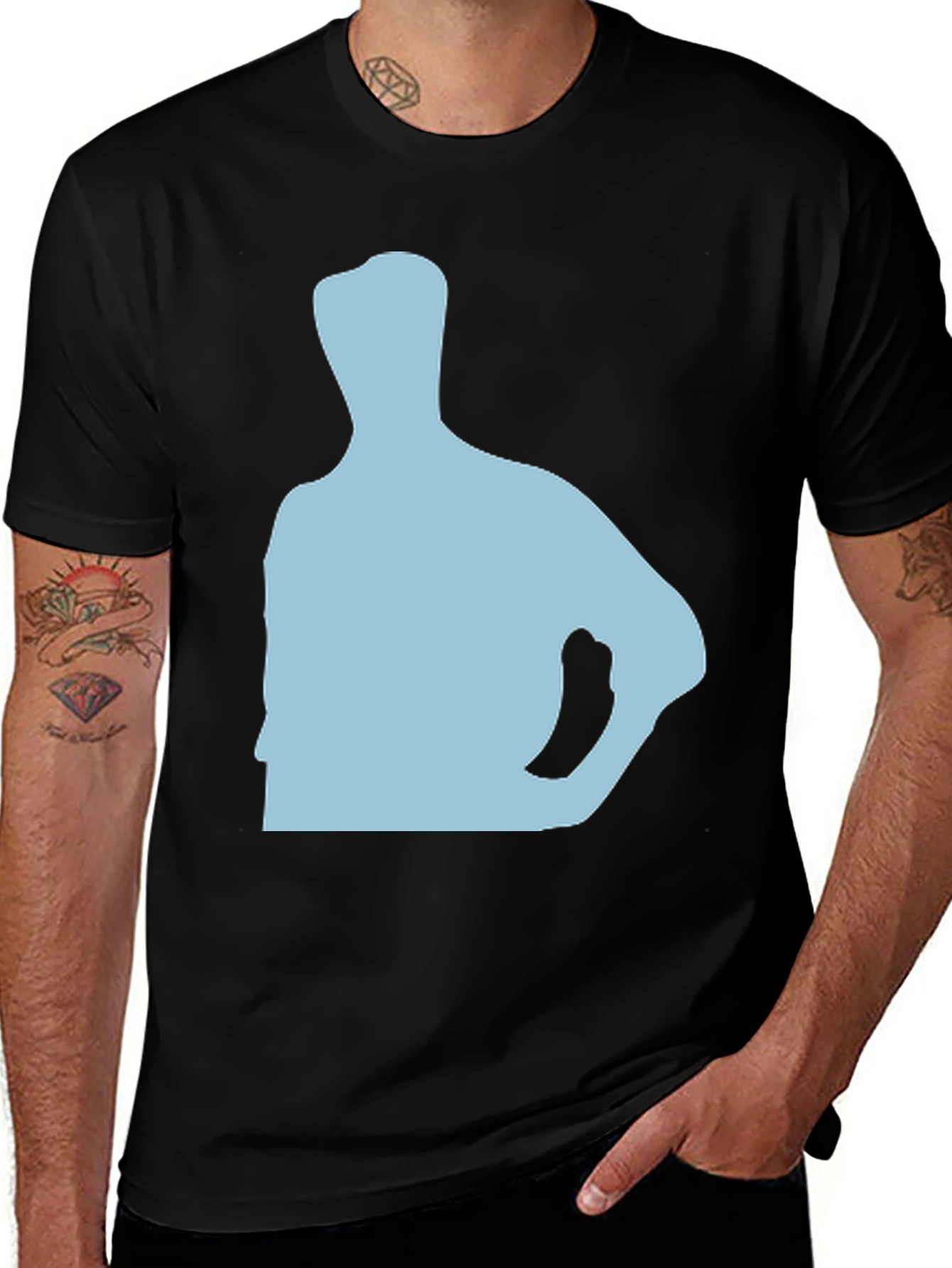 Variant 24 of Men's Black T-Shirt with Light Blue Silhouette Graphic