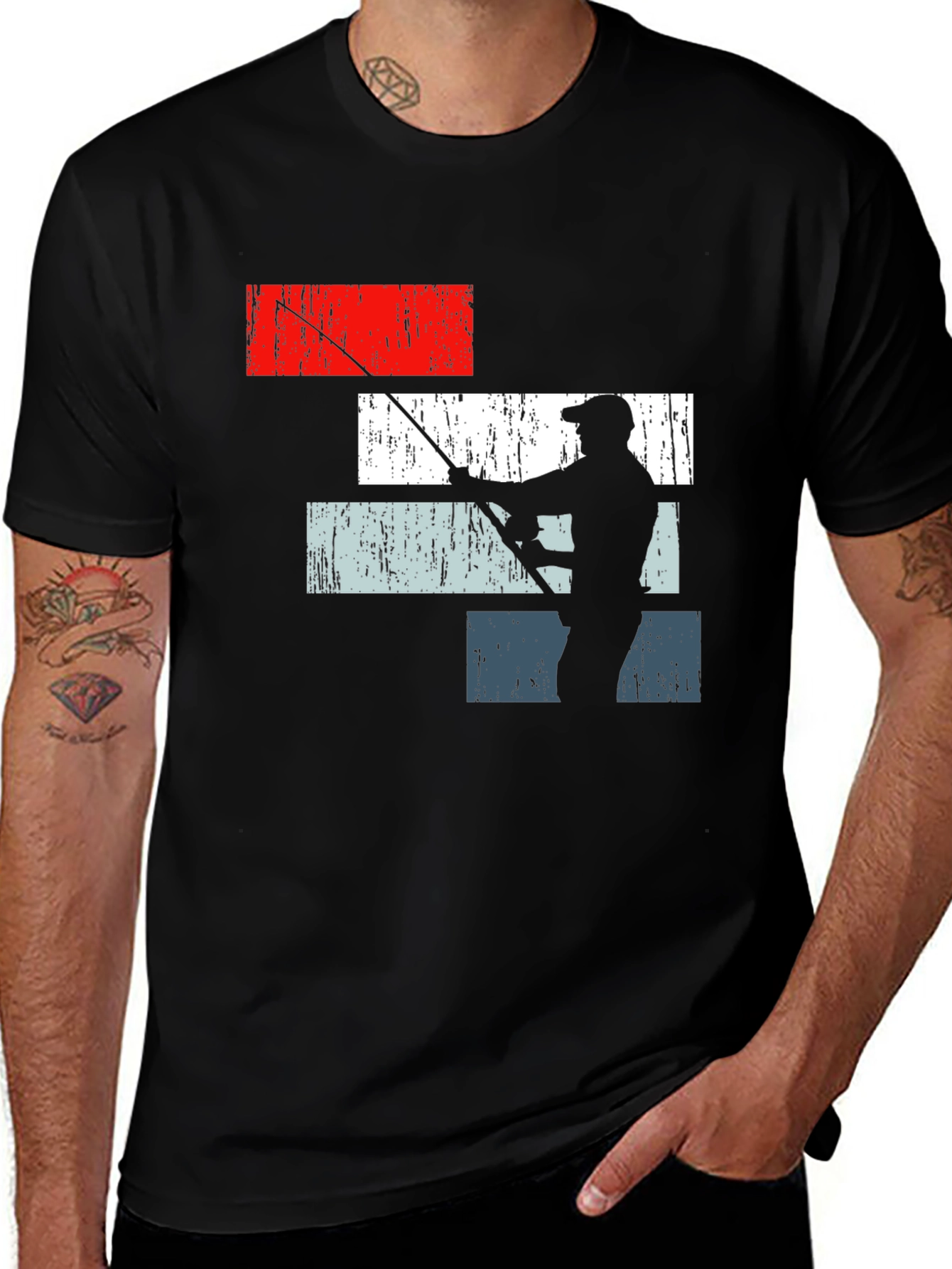 Black Fishing Silhouette Graphic T-Shirt - Angler Style main image