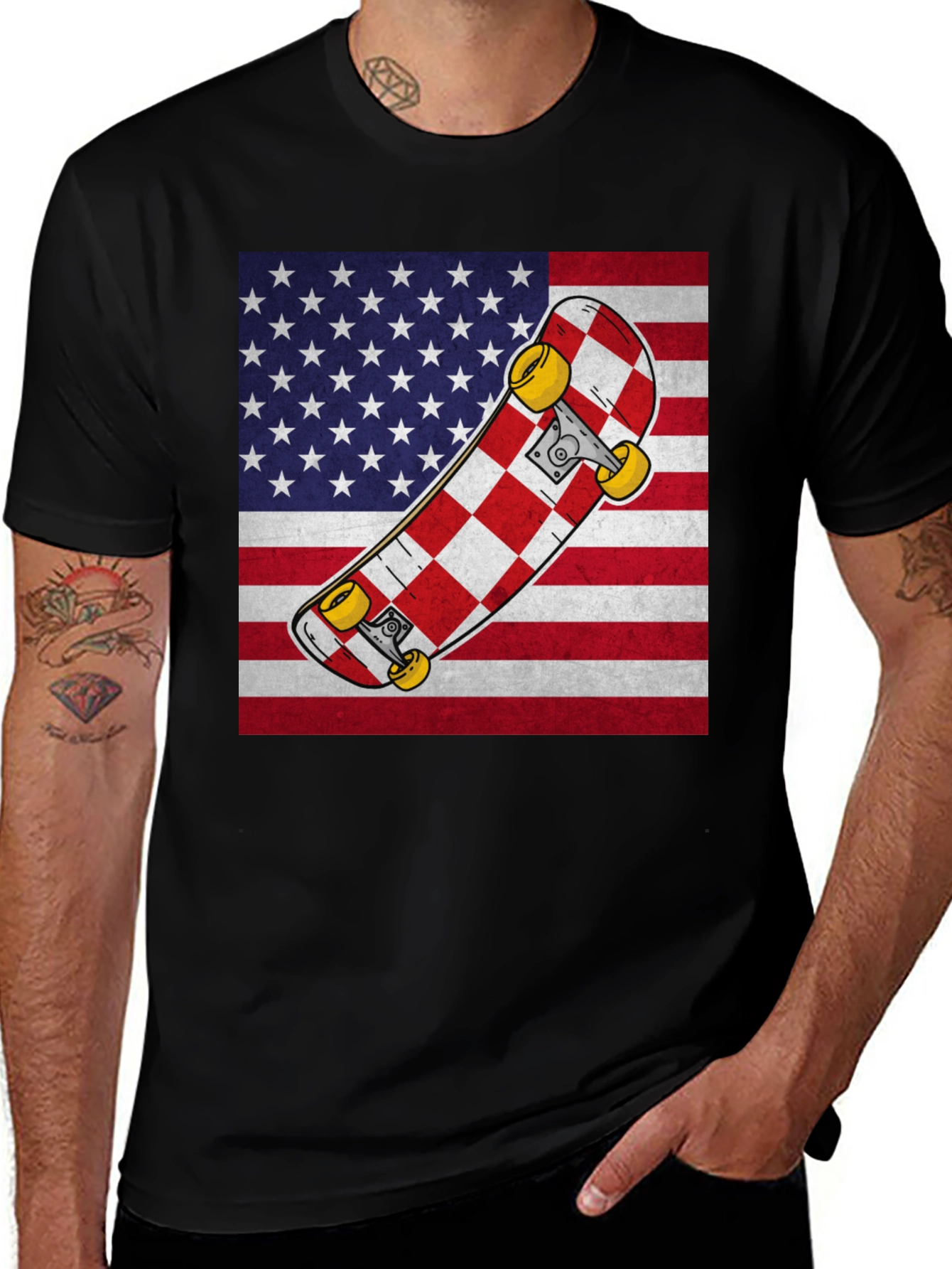 Variant 26 of American Flag Skateboard T-Shirt - Patriotic Style