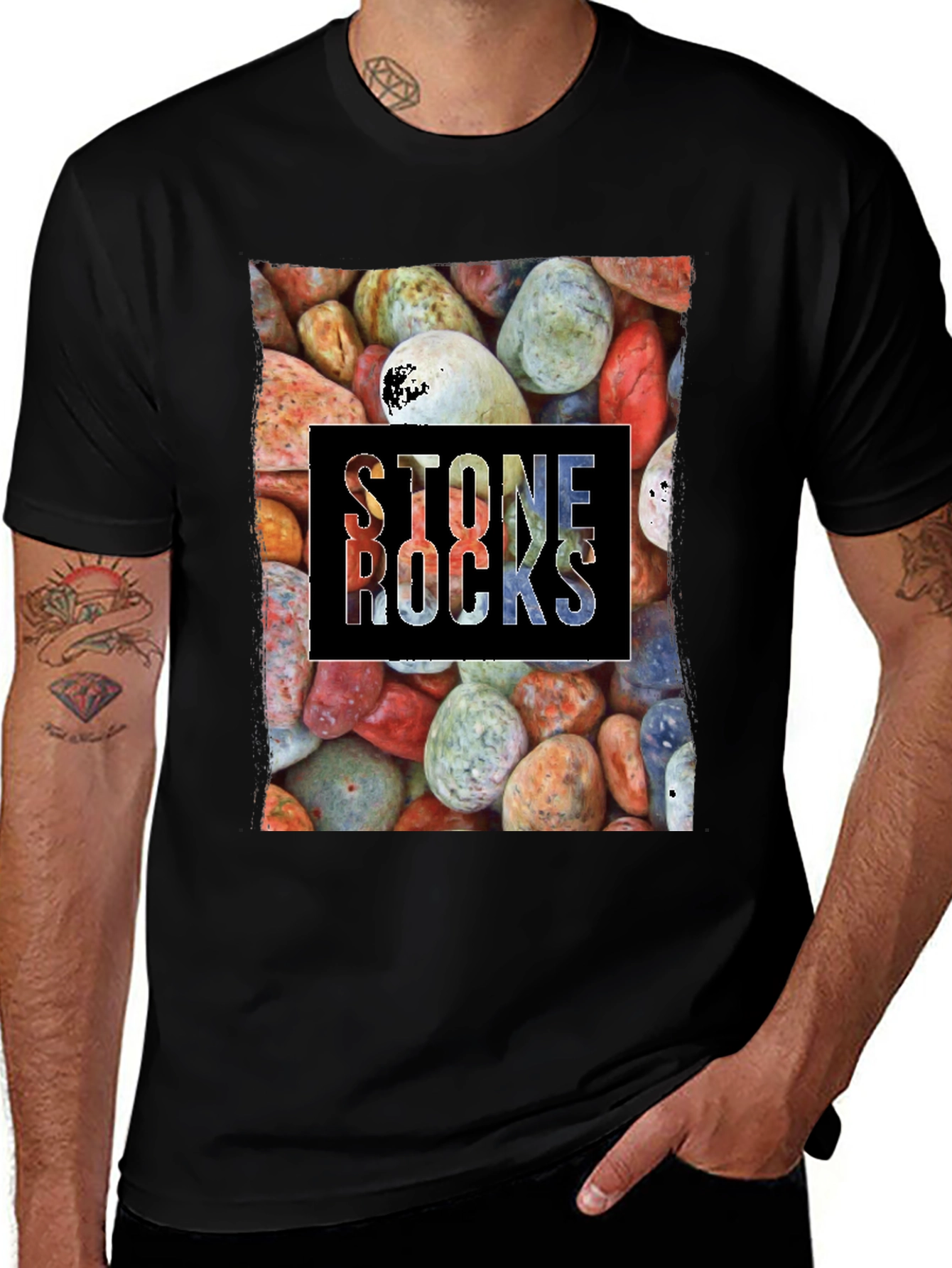 Variant 5 of Stone Rocks Graphic T-Shirt - Black