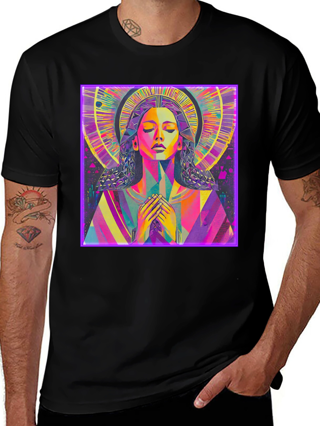 Variant 16 of Psychedelic Saint Graphic T-Shirt - Black