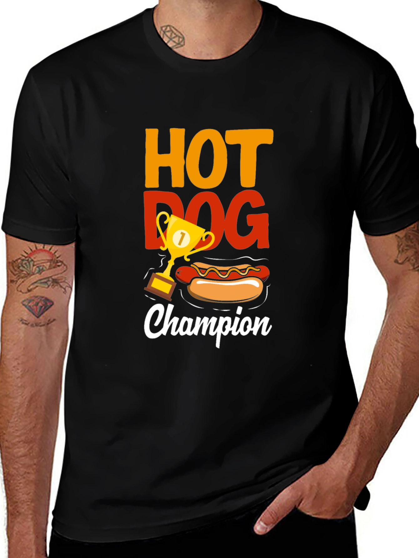 Variant 3 of Hot Dog Champion Black T-Shirt - Foodie Tee