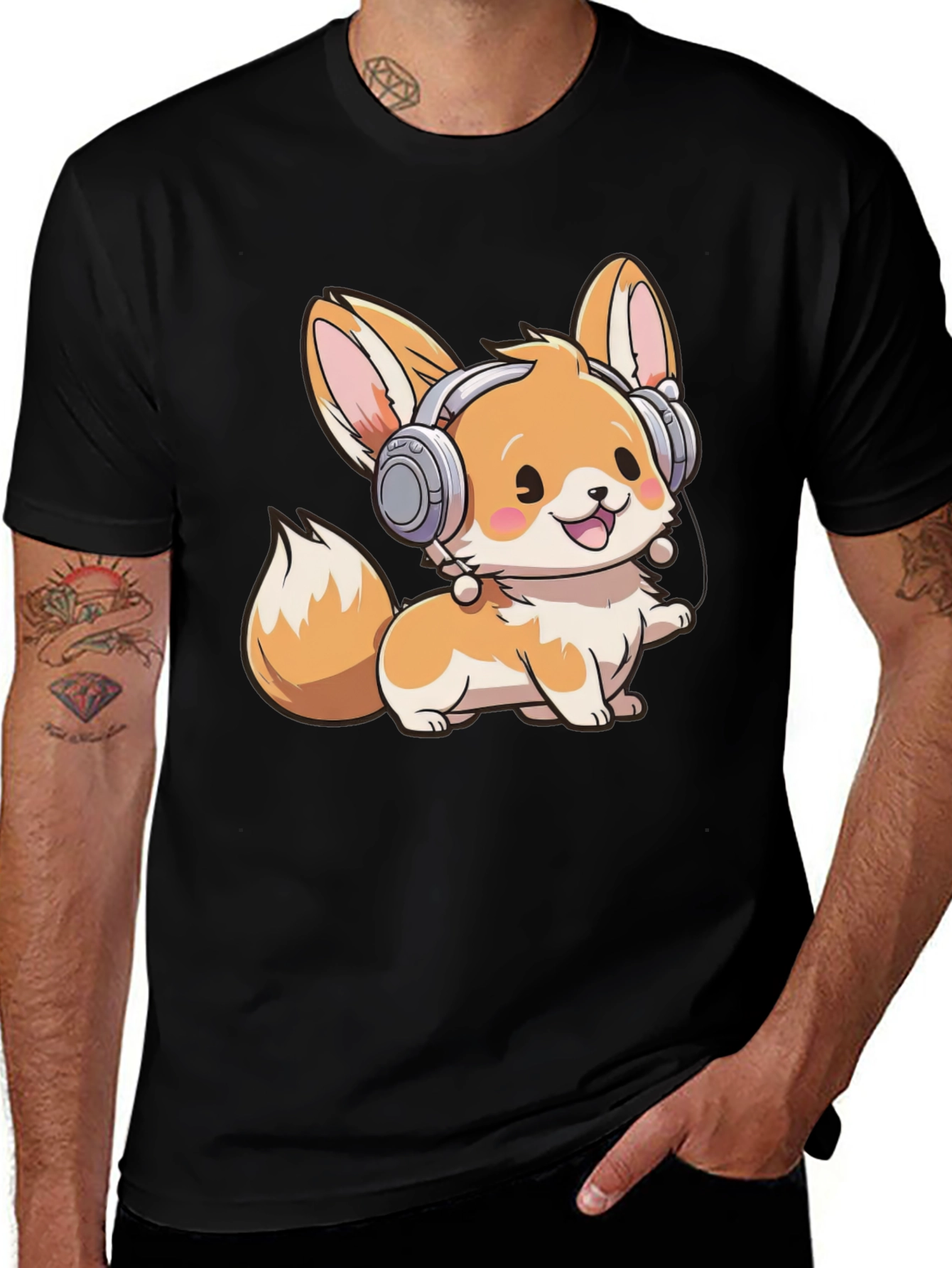 Variant 20 of Cute Fox with Headphones Graphic Tee