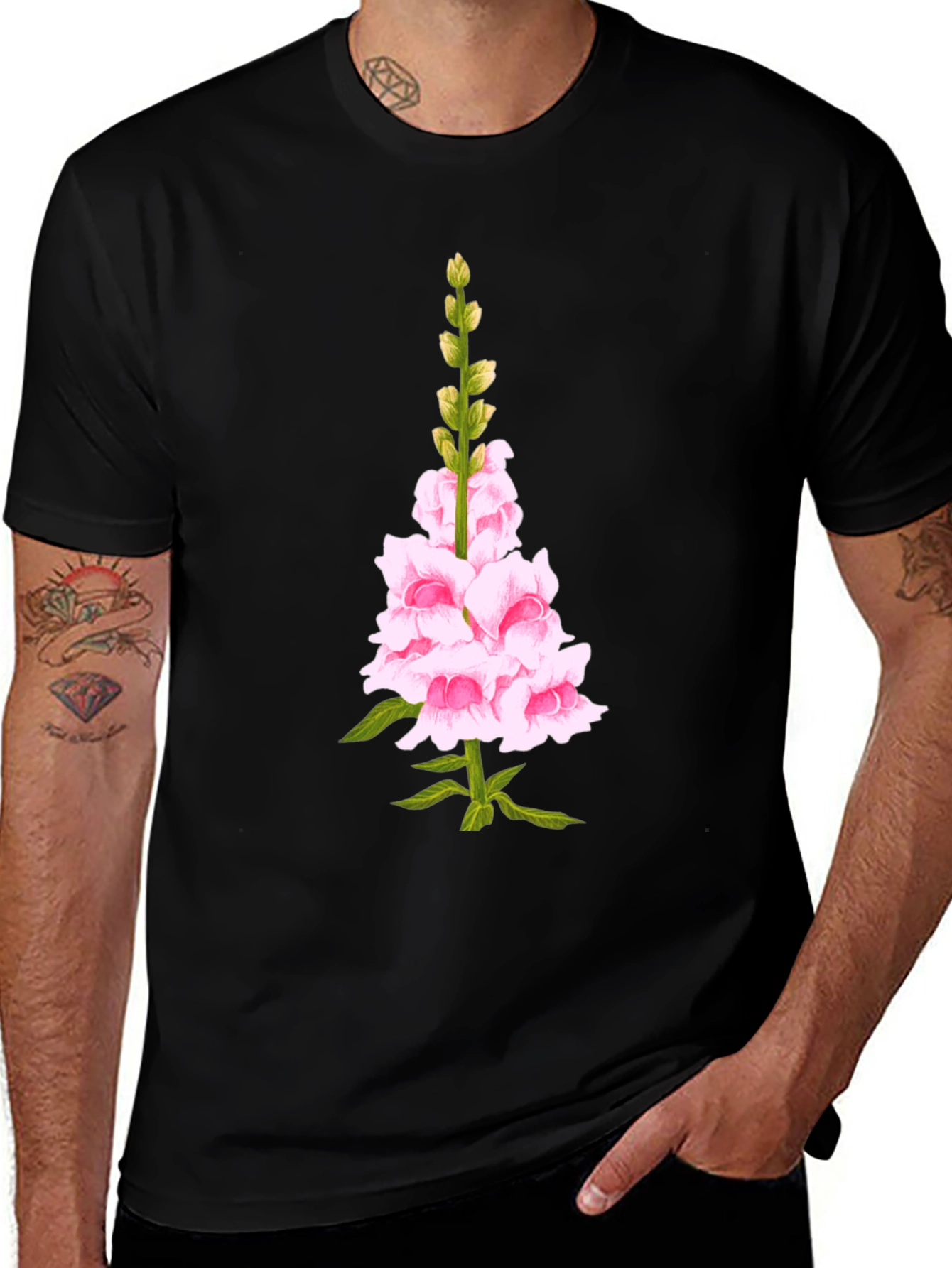 Variant 8 of Snapdragon Flower Graphic Tee - Soft Cotton Black T-Shirt