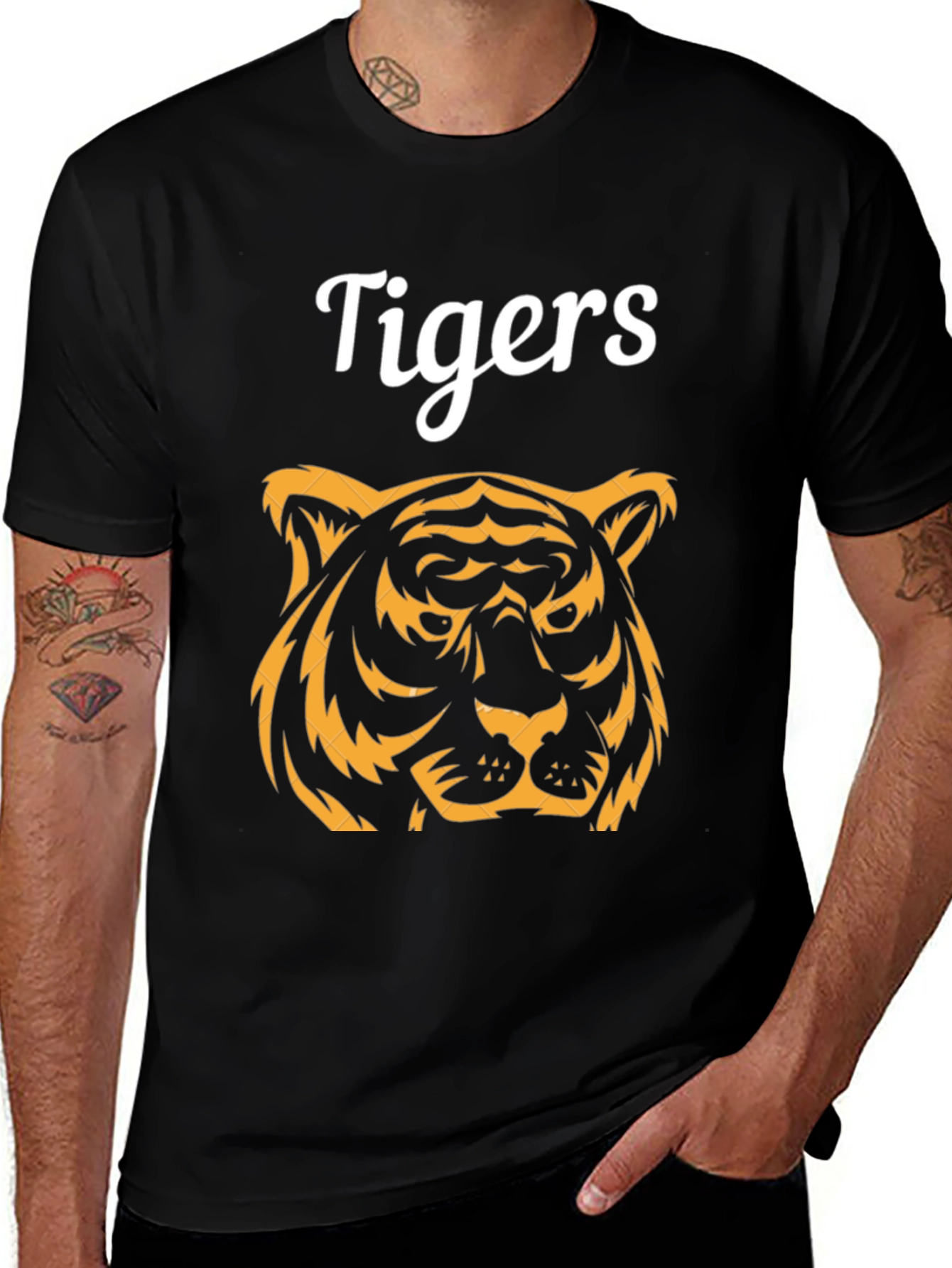 Variant 5 of Bold Tigers Graphic Tee - Black Cotton Comfort