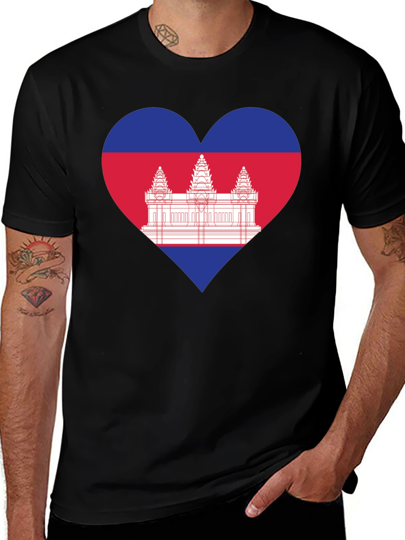 Cambodia Flag Heart T-Shirt - Khmer Pride Tee