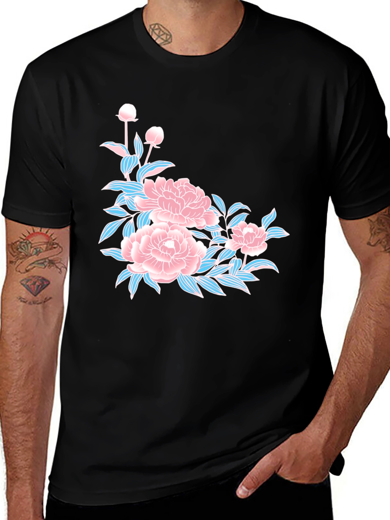 Black Floral Black T-Shirt main image