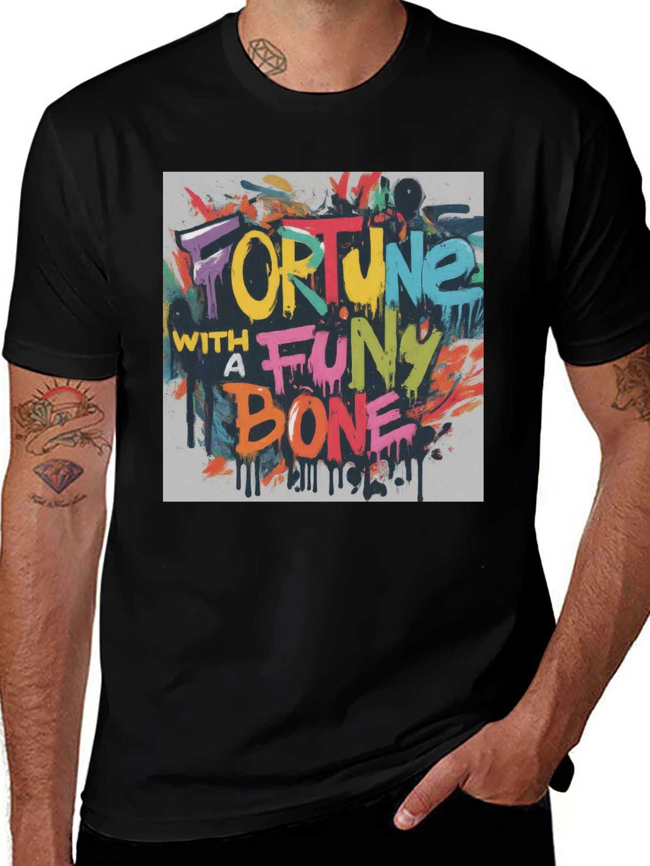 Variant 16 of Fortune With a Funny Bone Graphic Tee - Black Cotton Blend