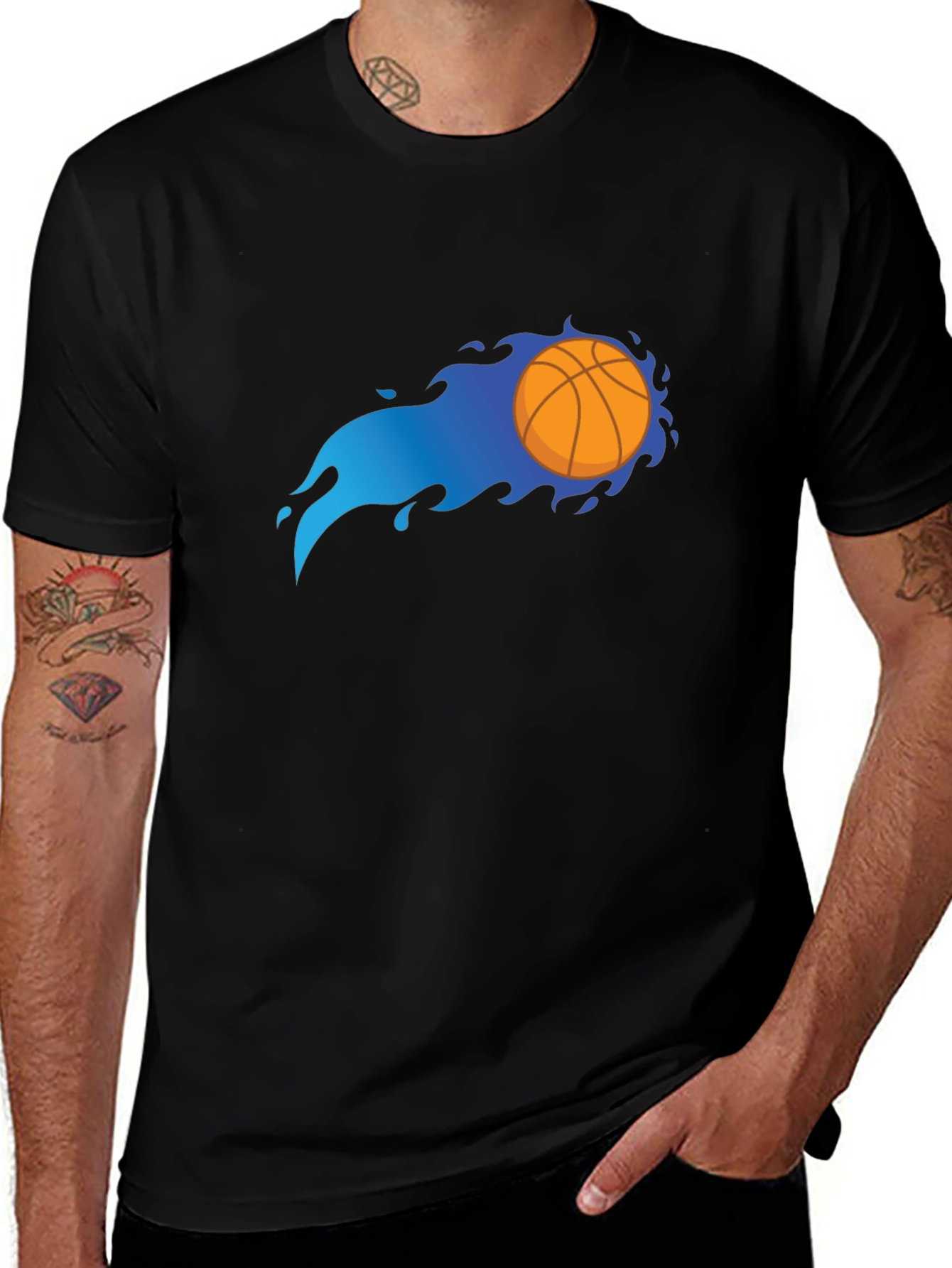 Variant 8 of Flaming Basketball Graphic Black T-Shirt