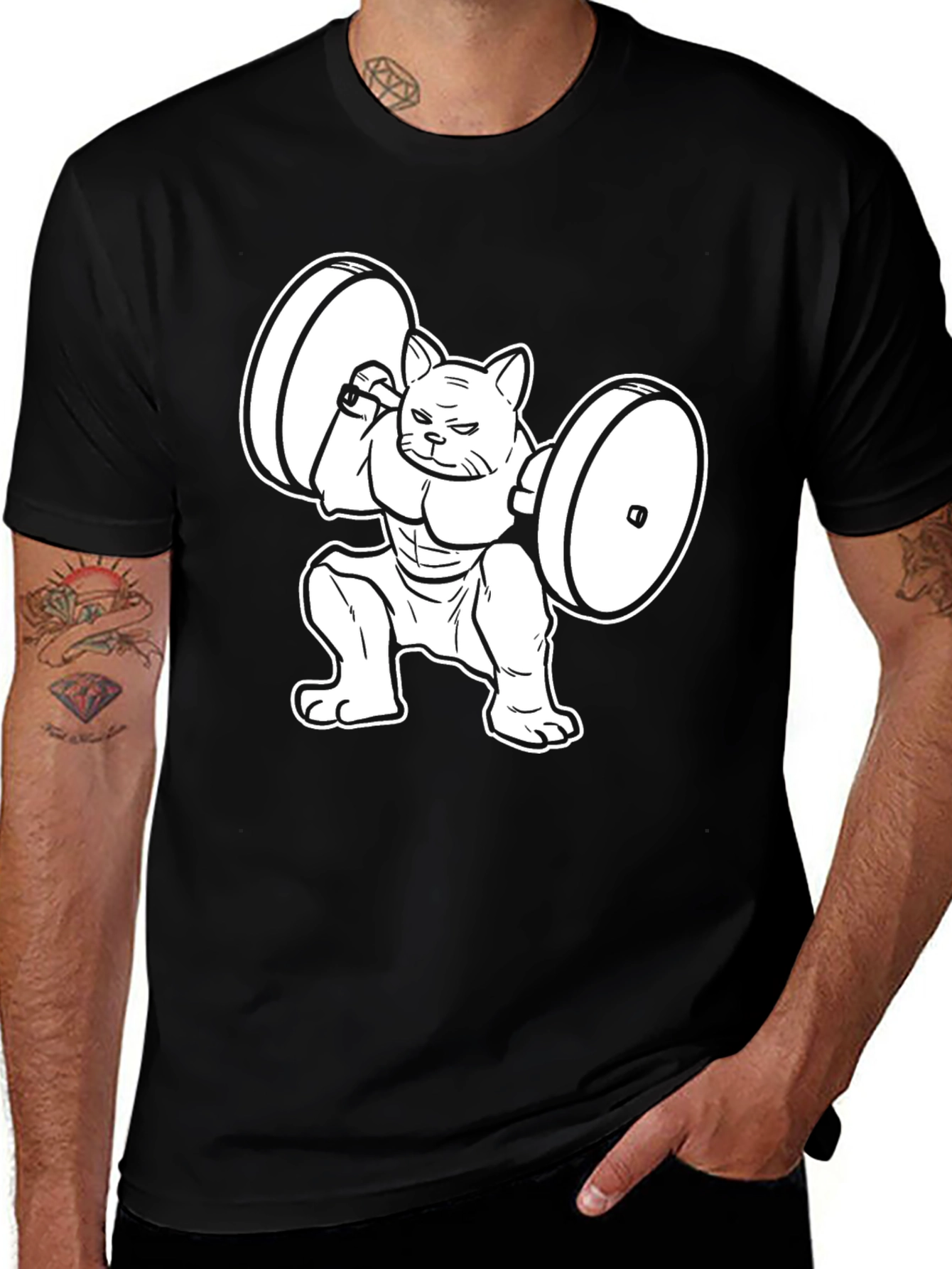 Variant 5 of Funny Cat Lifting Weights Black T-Shirt