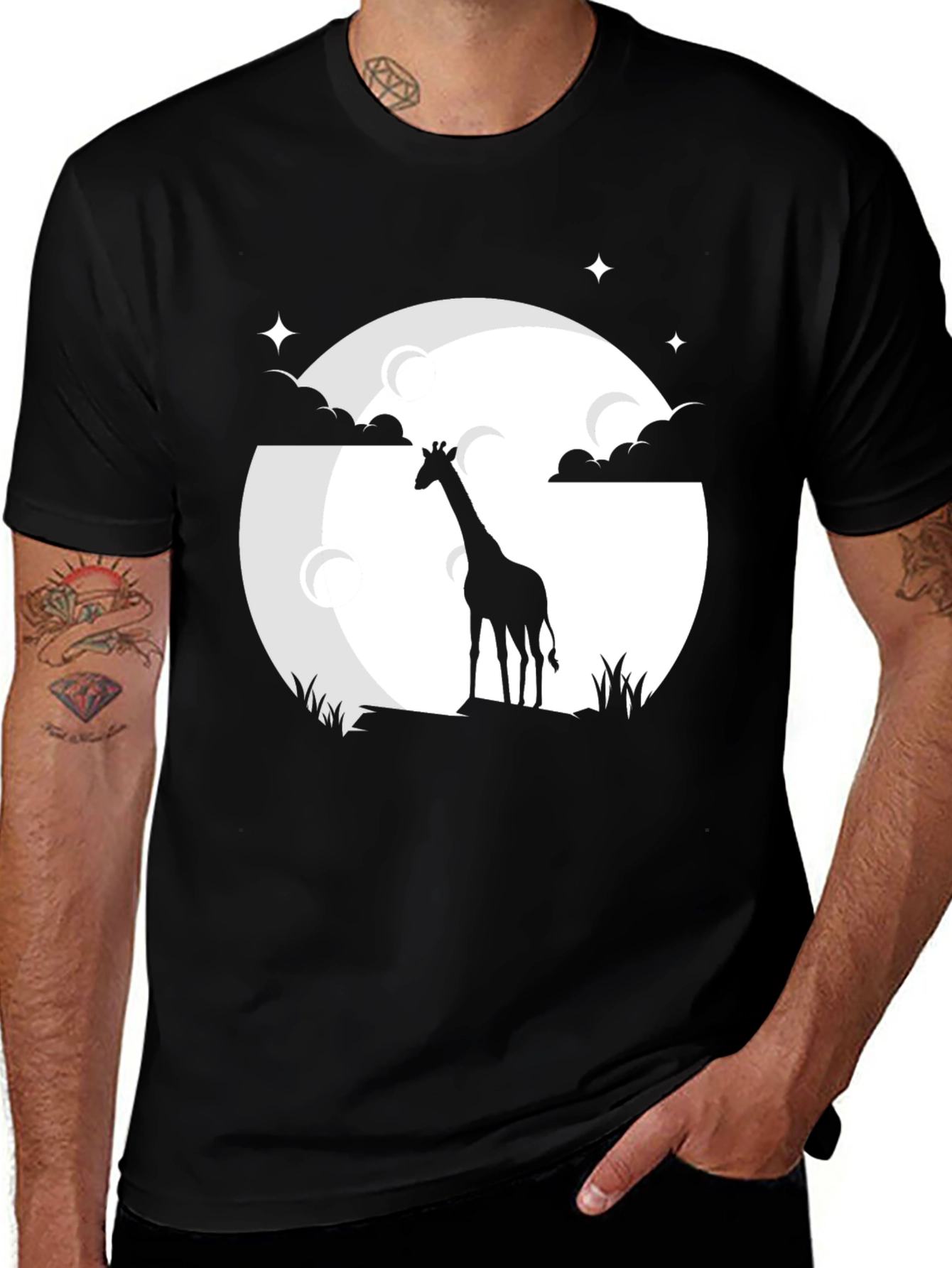 Variant 18 of Giraffe Silhouette Moon Graphic Tee - Black