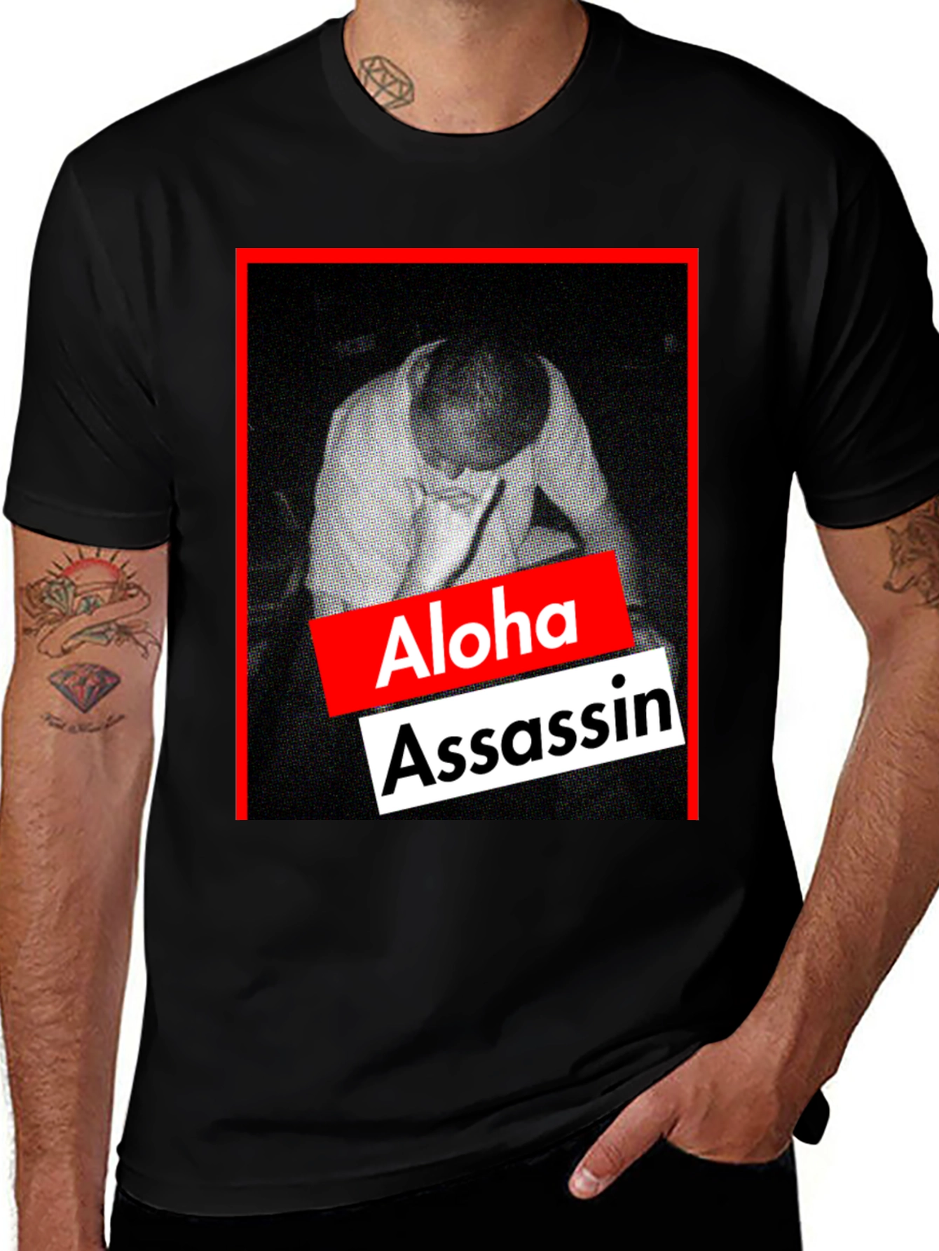 Variant 7 of Aloha Assassin Black Graphic Tee - Edgy Style