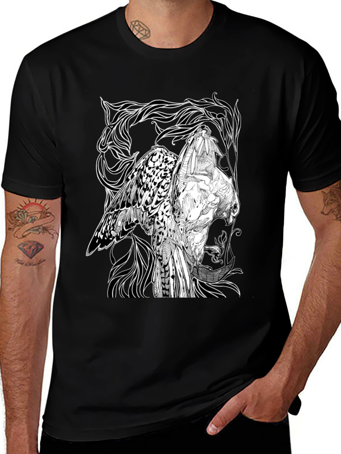 Variant 23 of Graphic Owl T-Shirt - Black Cotton Tee