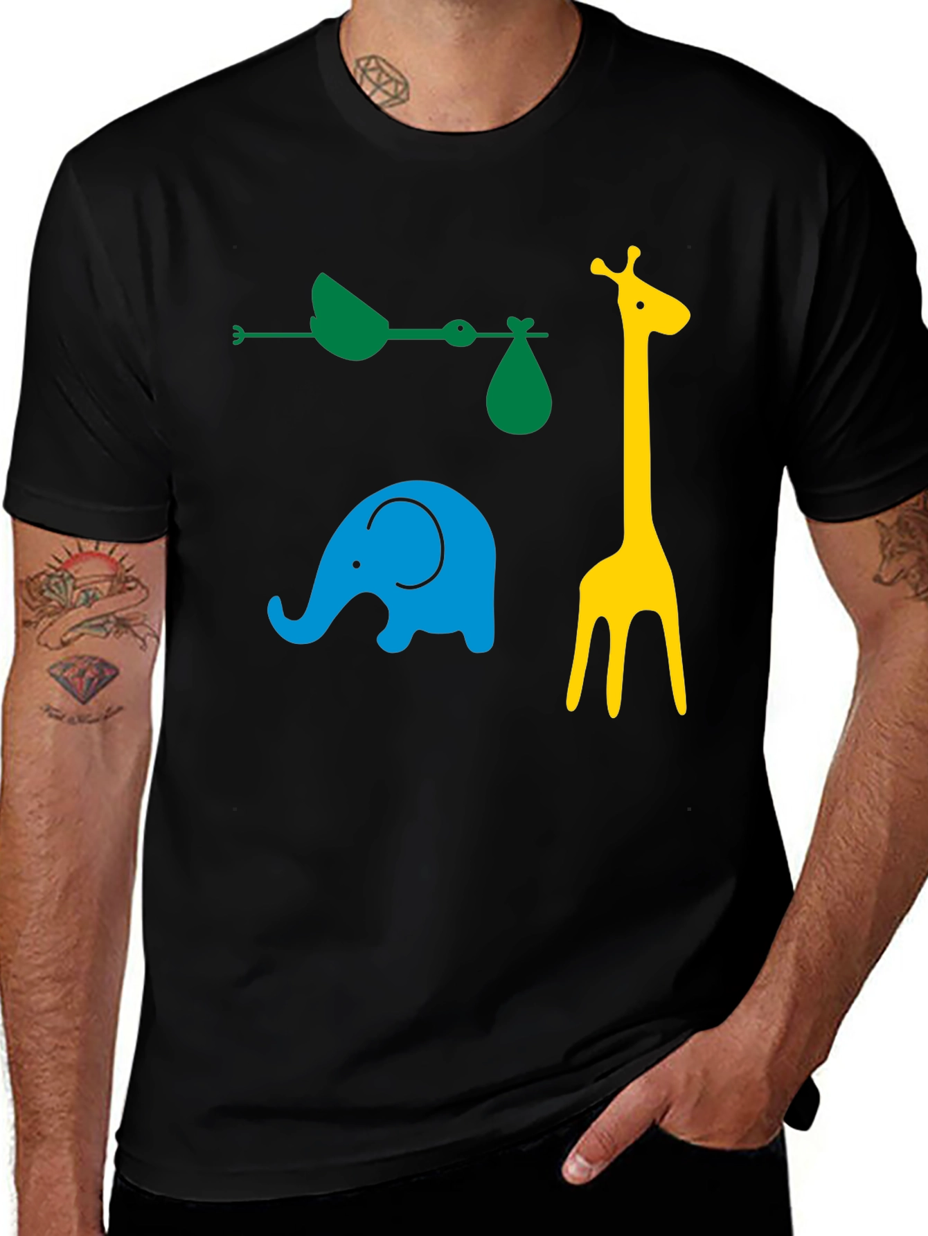 Variant 11 of Fun Animals Graphic Tee - Black Cotton Casual Shirt