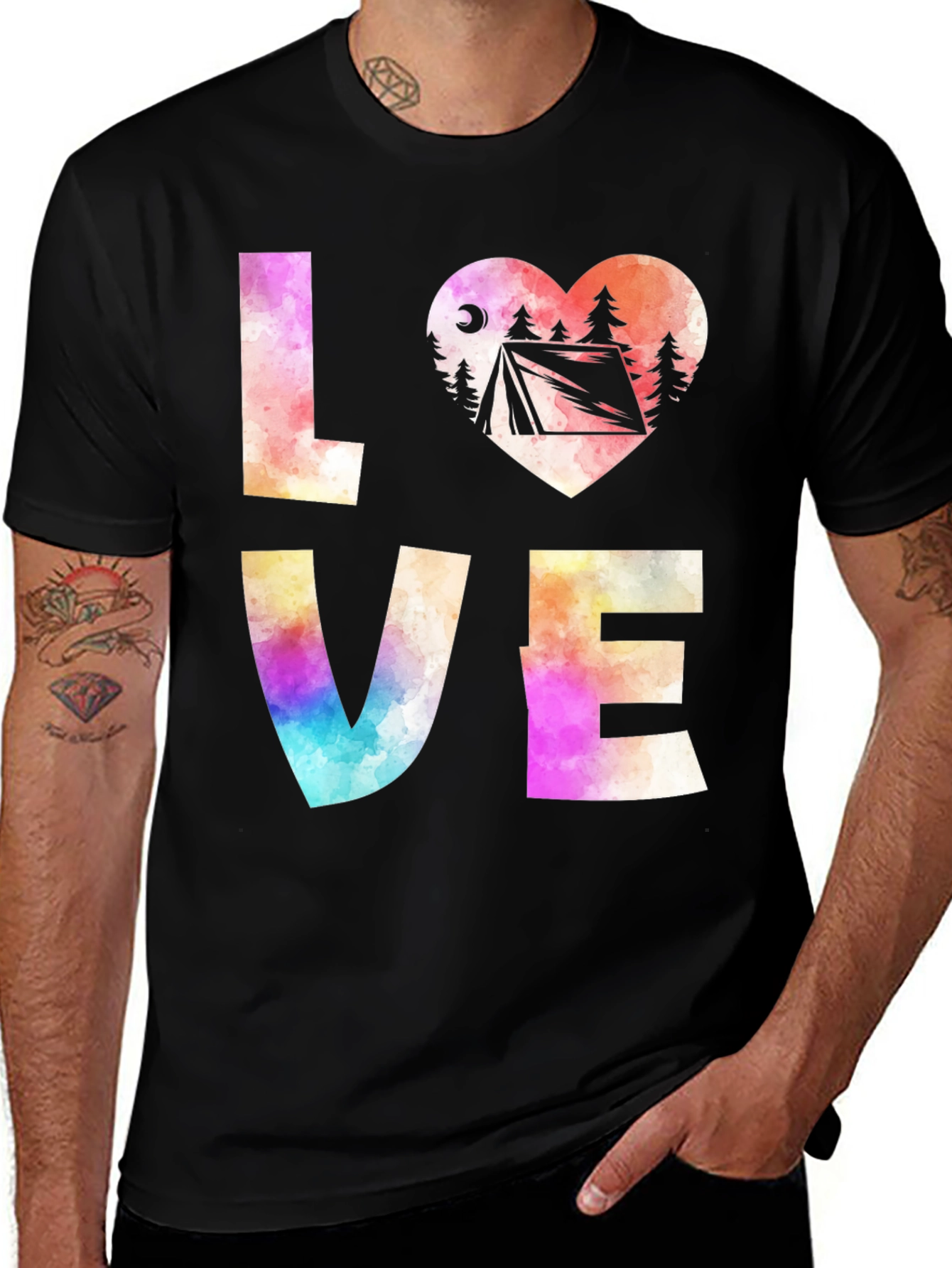 Variant 15 of Camping Love Graphic Tee - Men's Black T-Shirt