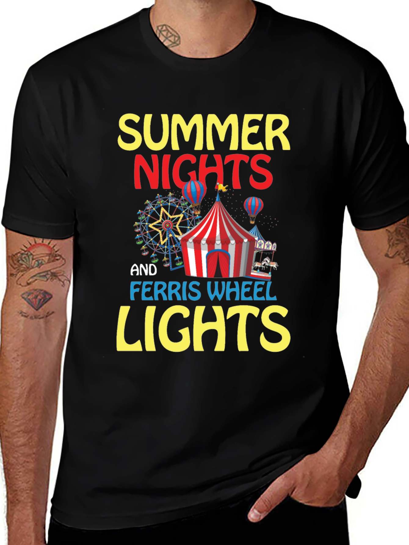 Variant 9 of Summer Nights and Ferris Wheel Lights Black T-Shirt