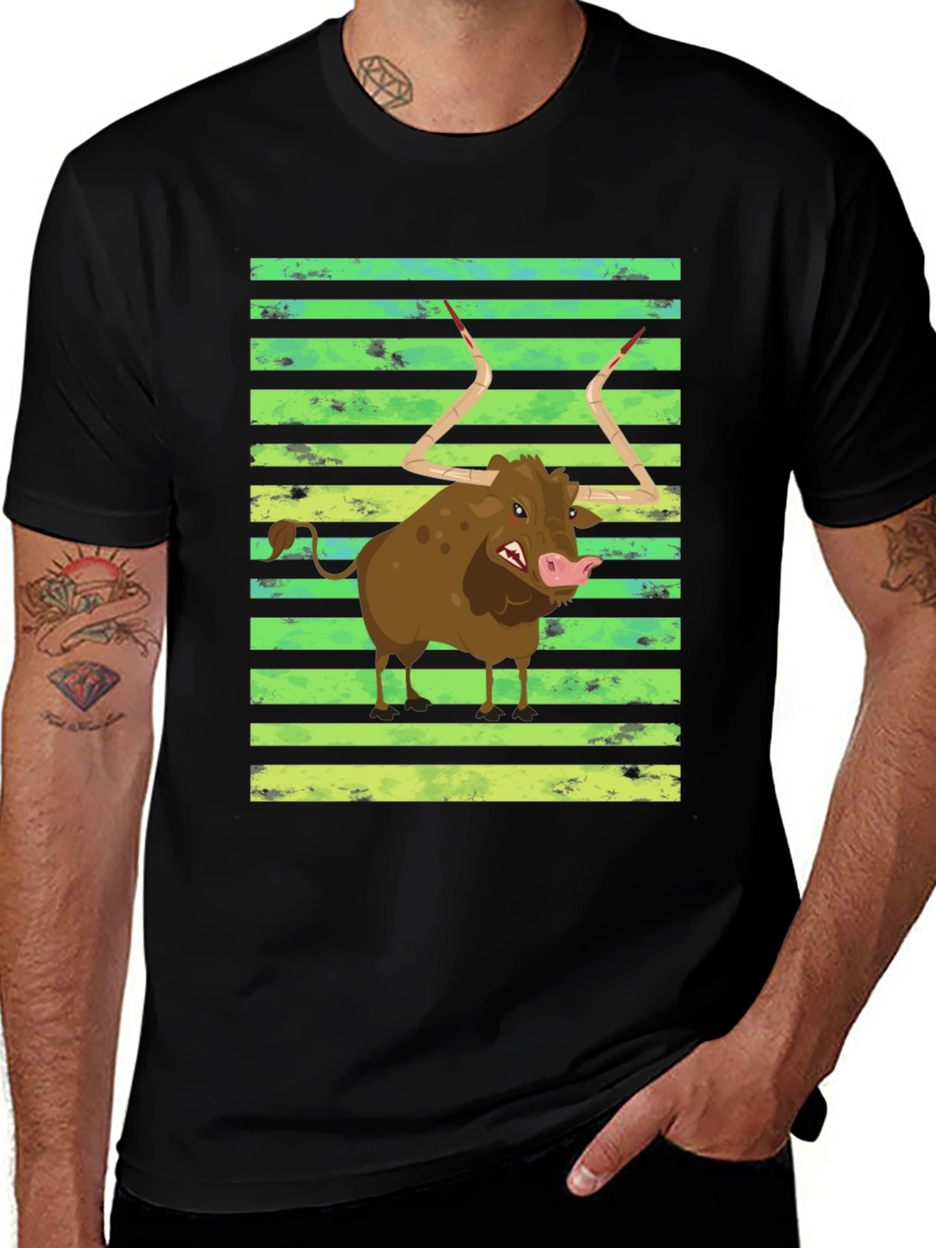 Variant 9 of Boar Graphic Tee - Striped Background