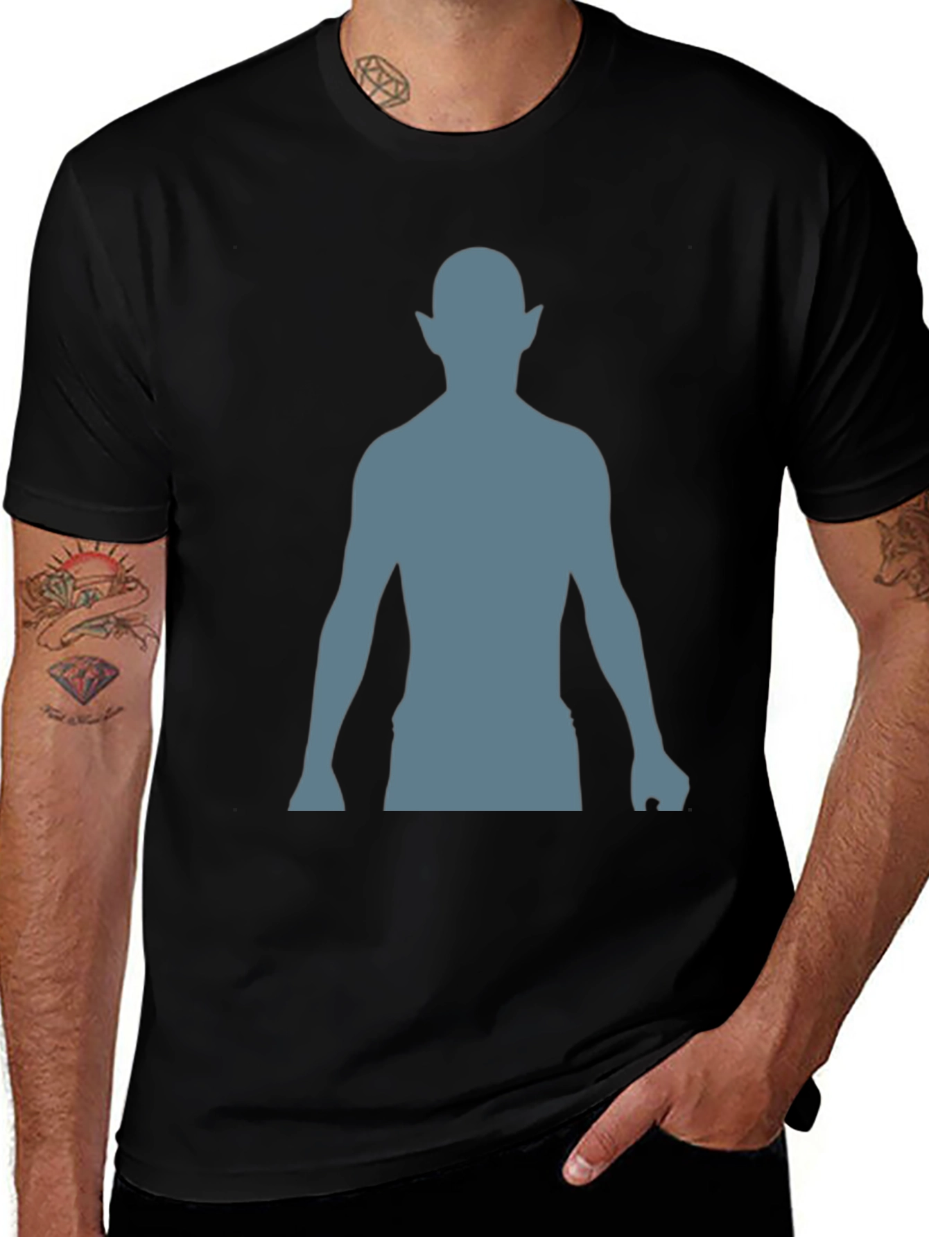 Variant 14 of Silhouette Elf Graphic Tee - Black Cotton Blend Shirt