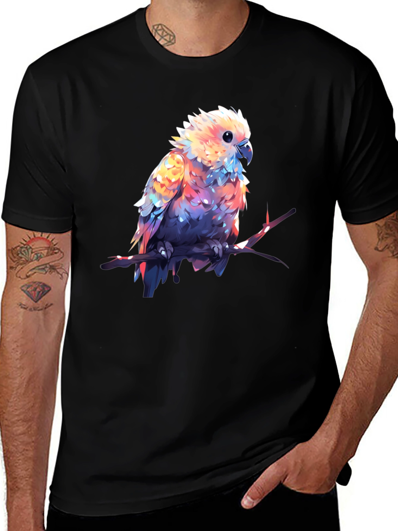 Variant 29 of Artistic Parrot Graphic Black T-Shirt