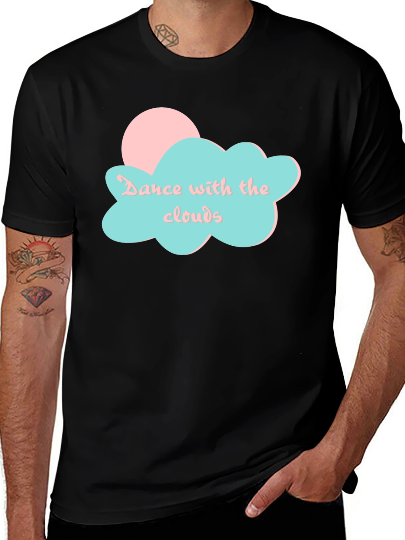 Variant 13 of Dance with the Clouds Graphic Tee - Black Cotton T-Shirt
