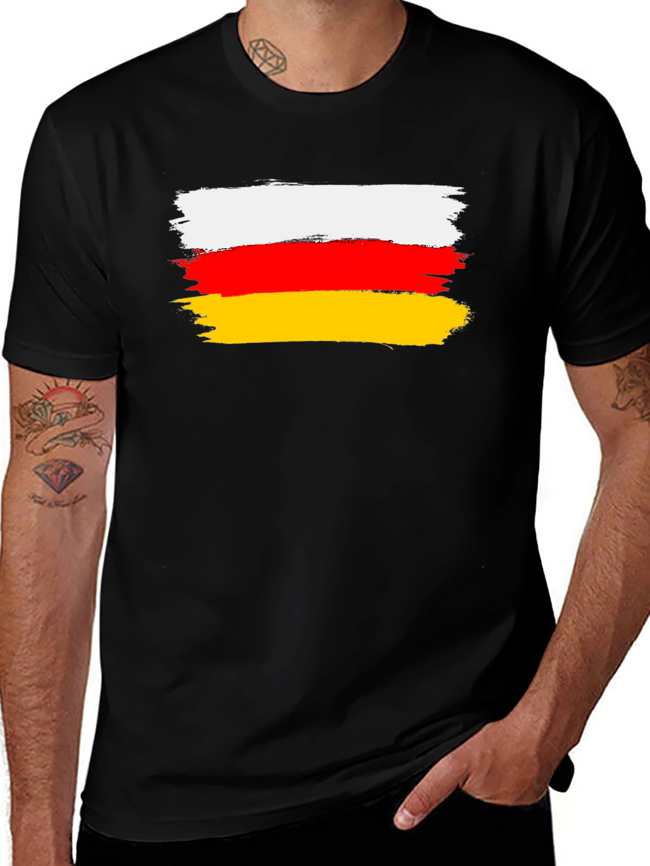 German Flag Brushstroke Black T-Shirt
