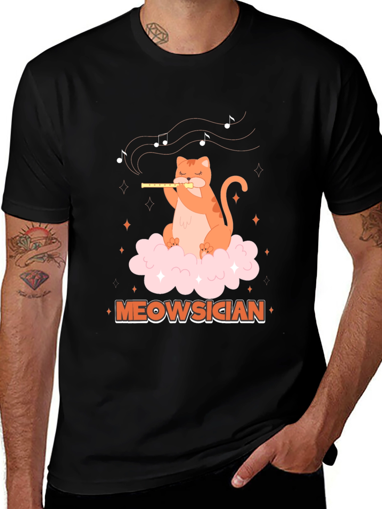 Variant 3 of Meowsician Cat Flute Player Graphic T-Shirt