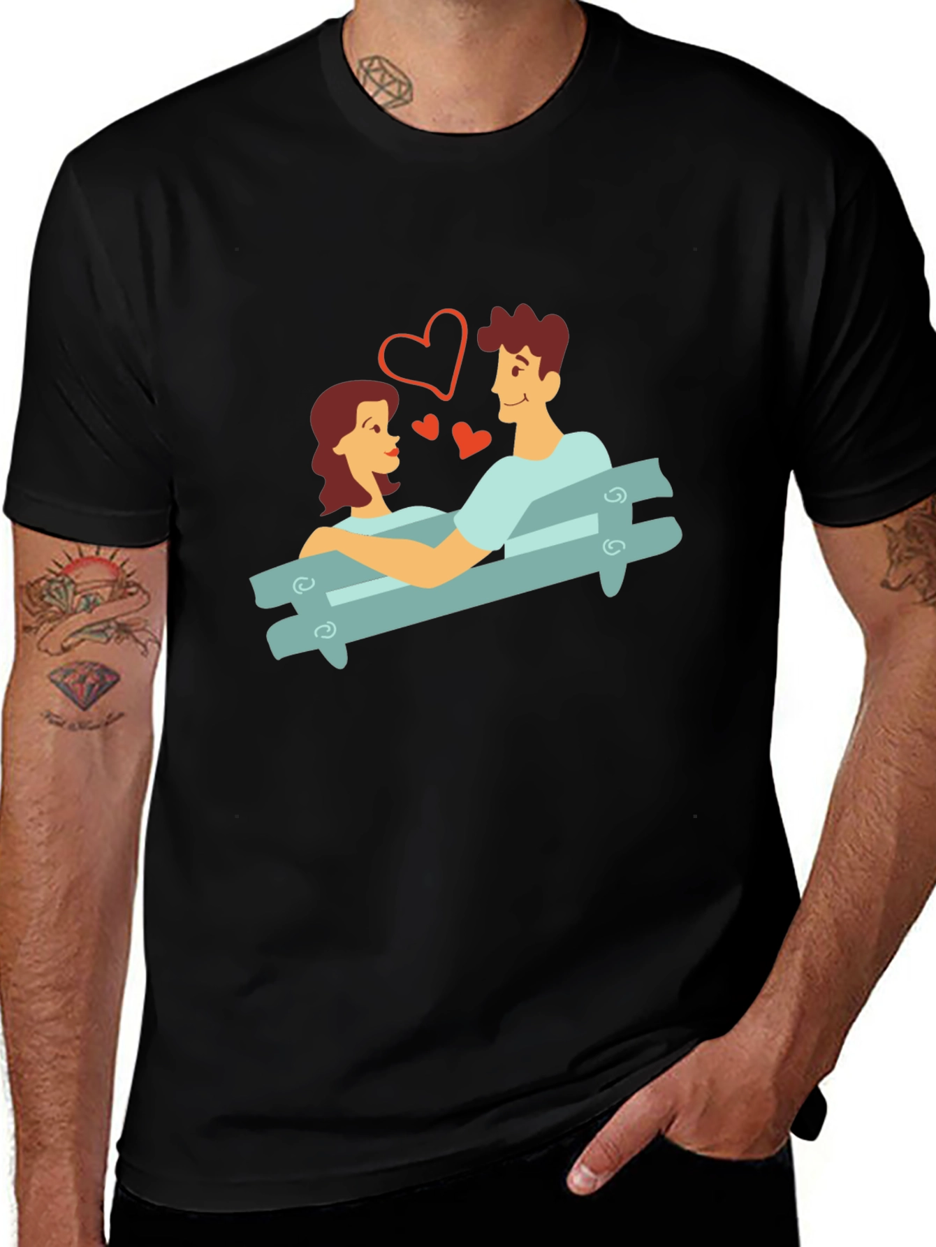 Variant 24 of Romantic Couple on Bench Graphic Tee - Unisex