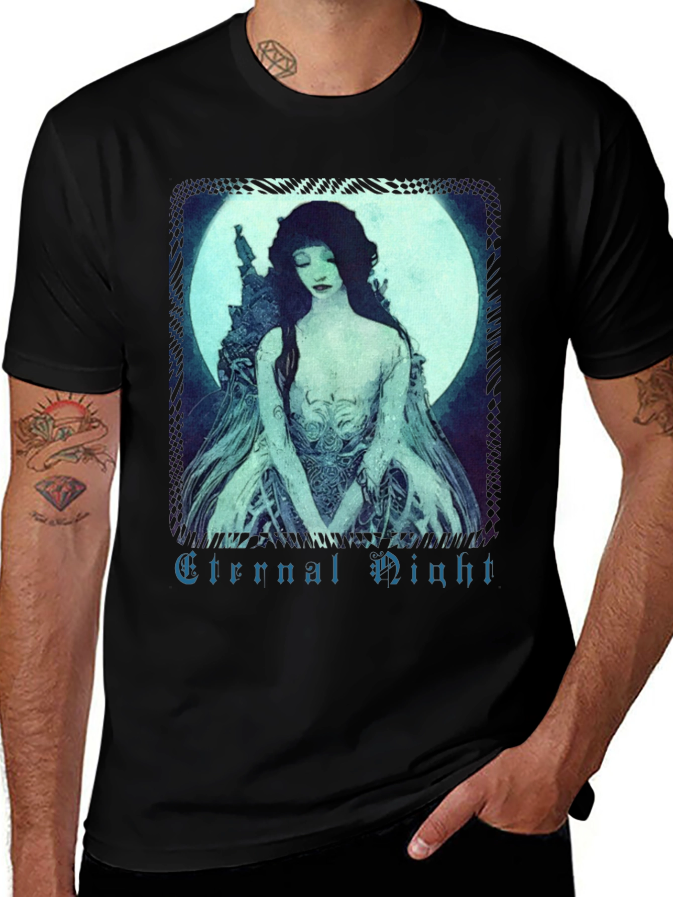 Variant 23 of Eternal Night Graphic Tee - Black Cotton T-Shirt