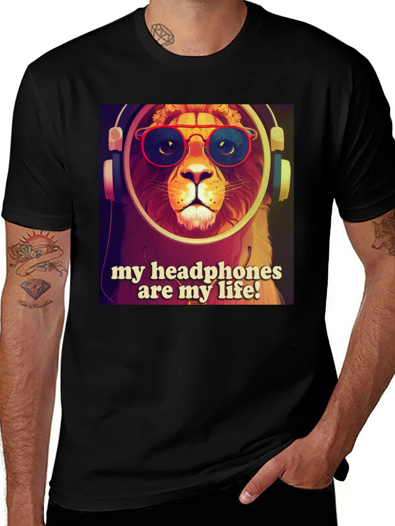 Variant 23 of Lion Headphones T-Shirt - Music Lover Tee