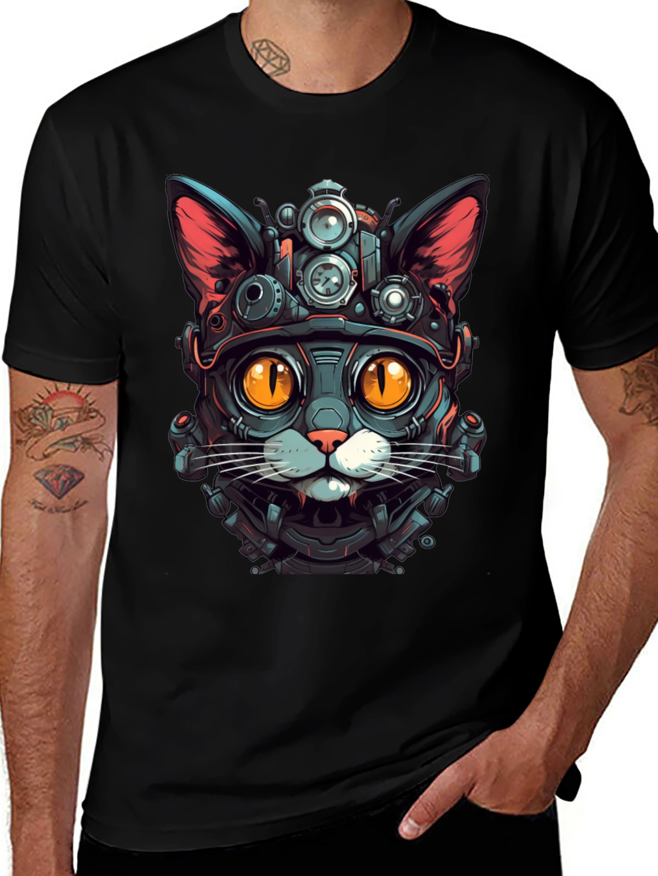 Variant 28 of Steampunk Cat Graphic Tee - Unique Design