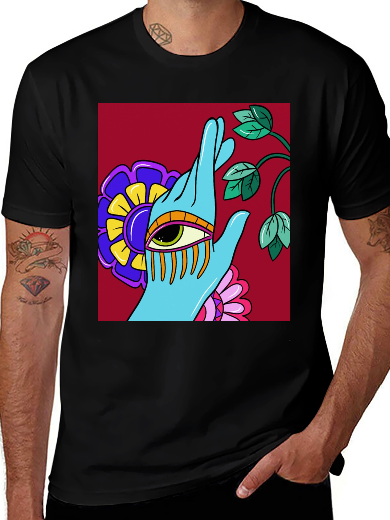 Variant 14 of Eye Hand Flower Graphic T-Shirt - Artistic Streetwear