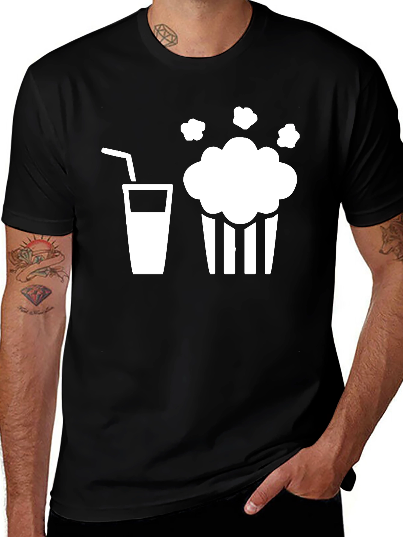 Movie Night Tee: Popcorn & Drink Design